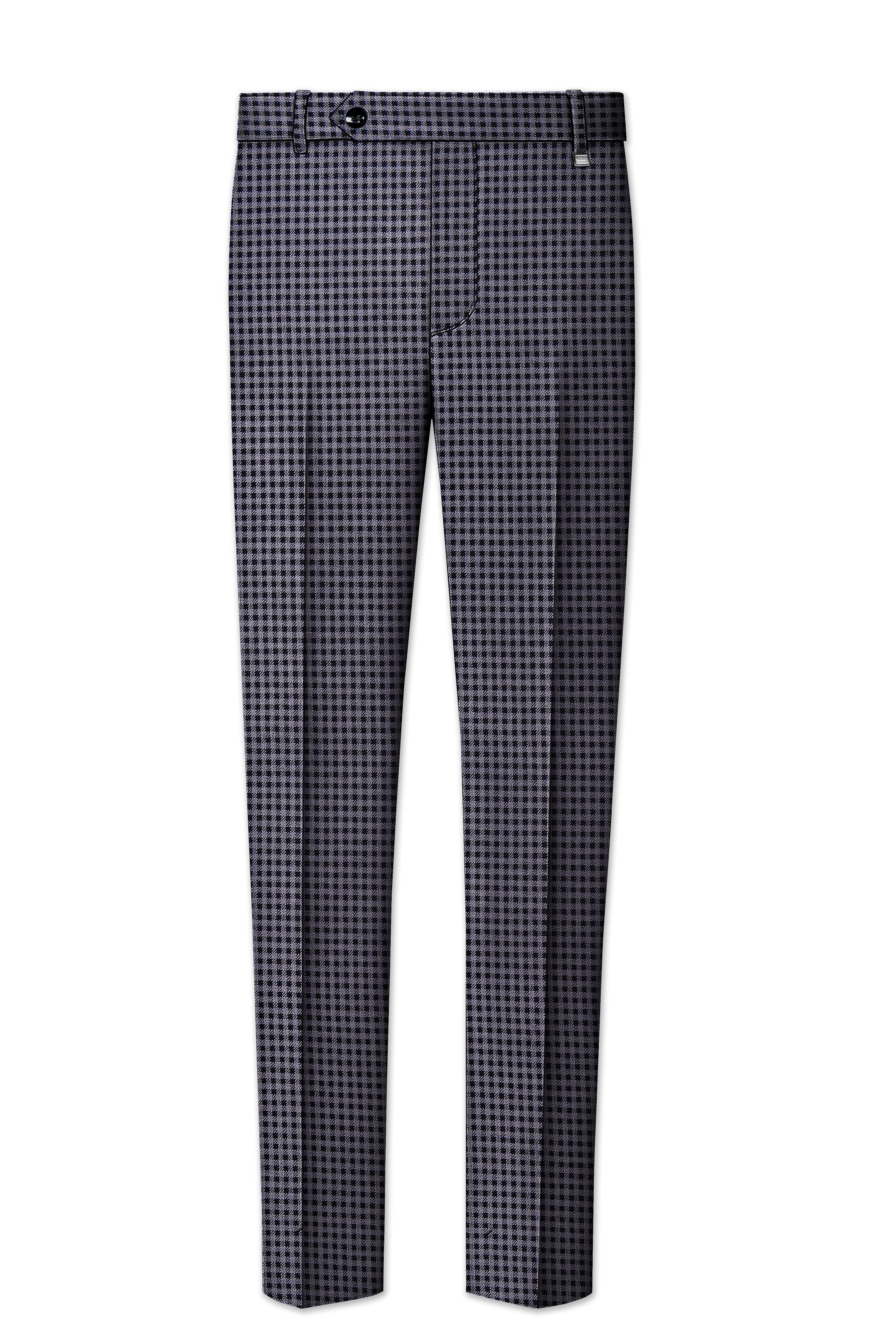 Zenith-Mirage Blue And venus Gray Gingham Plaid Tweed Stretchable Waistband Pant