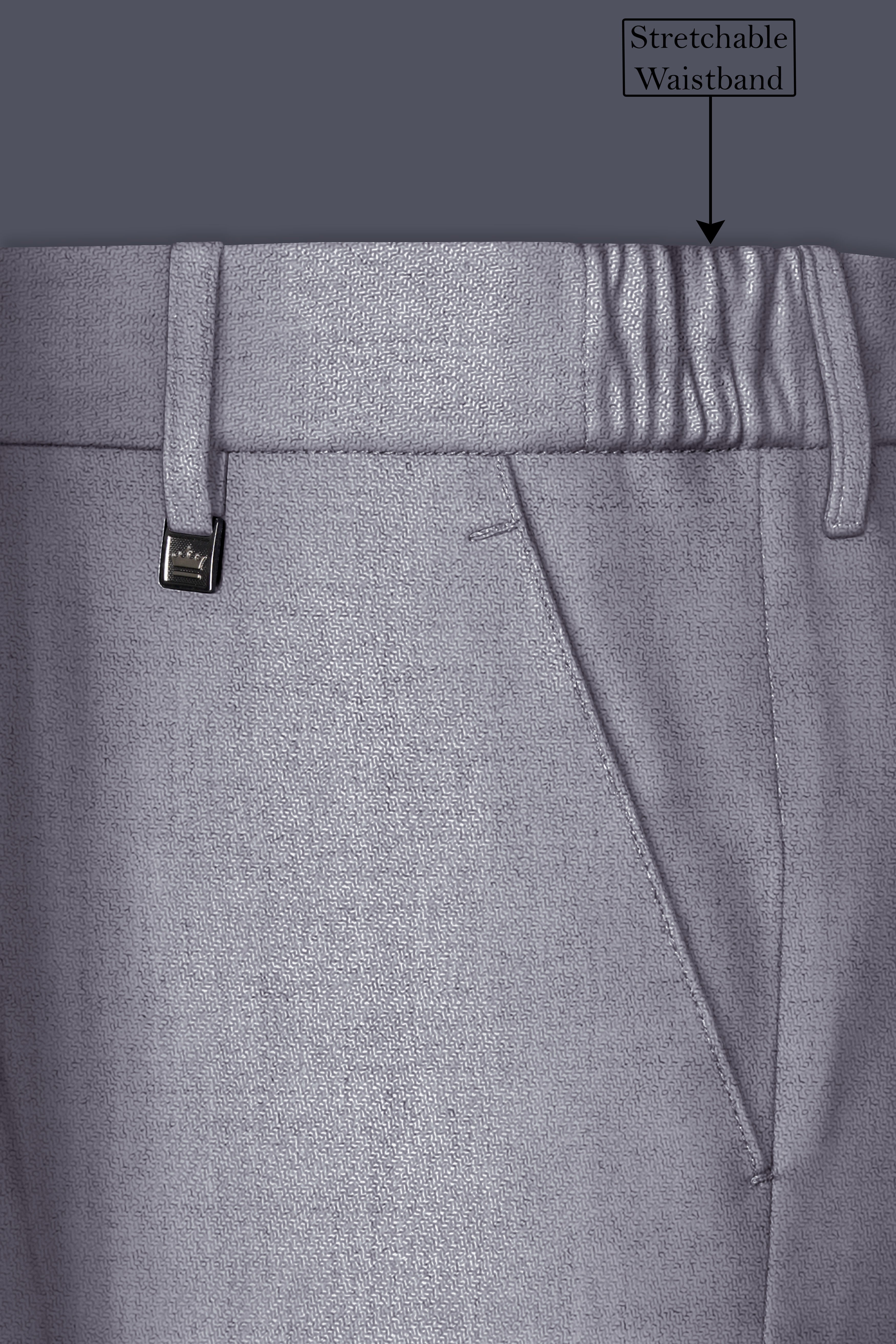 Alpine-Mountain Mist Gray Textured Tweed Stretchable Waistband Pant