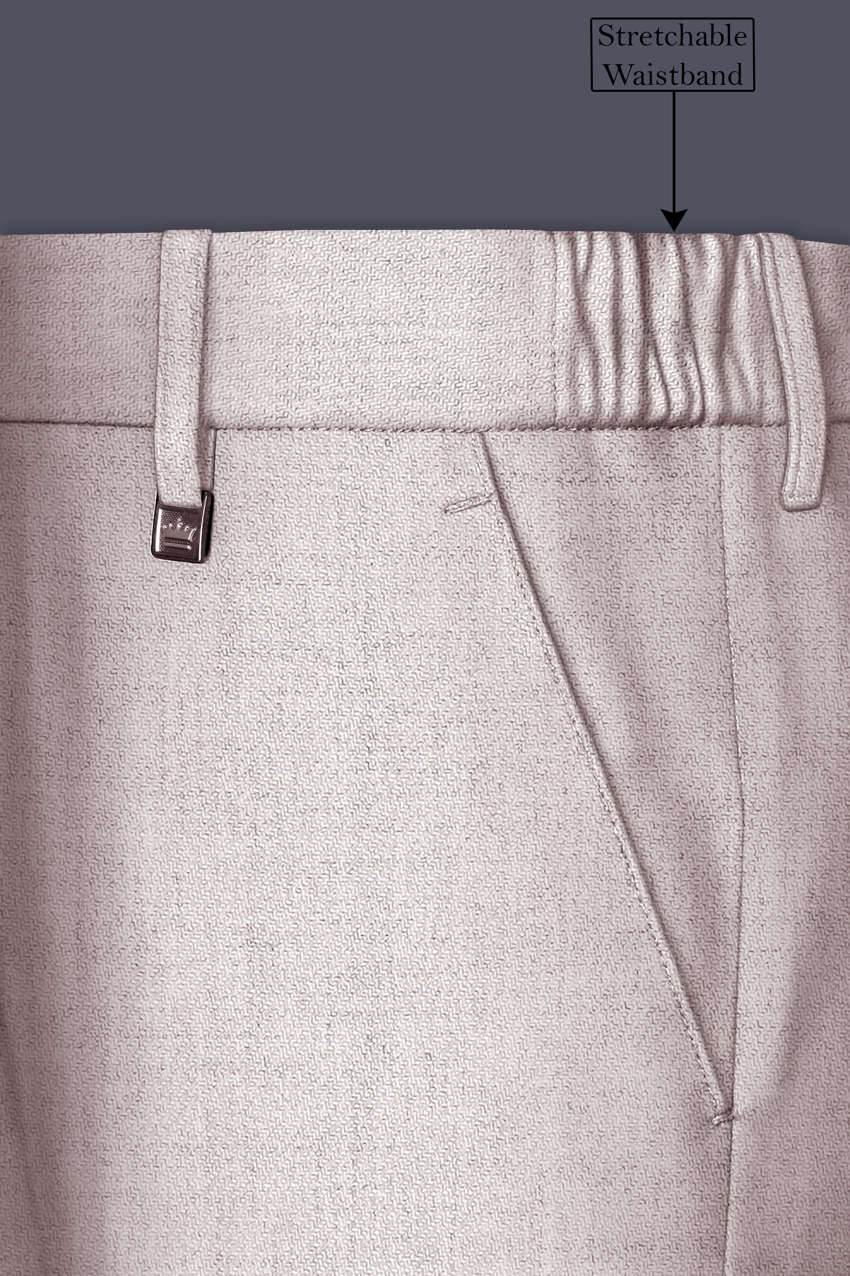 Ivorytail-Timberwolf Cream Textured Tweed Stretchable Waistband Pant