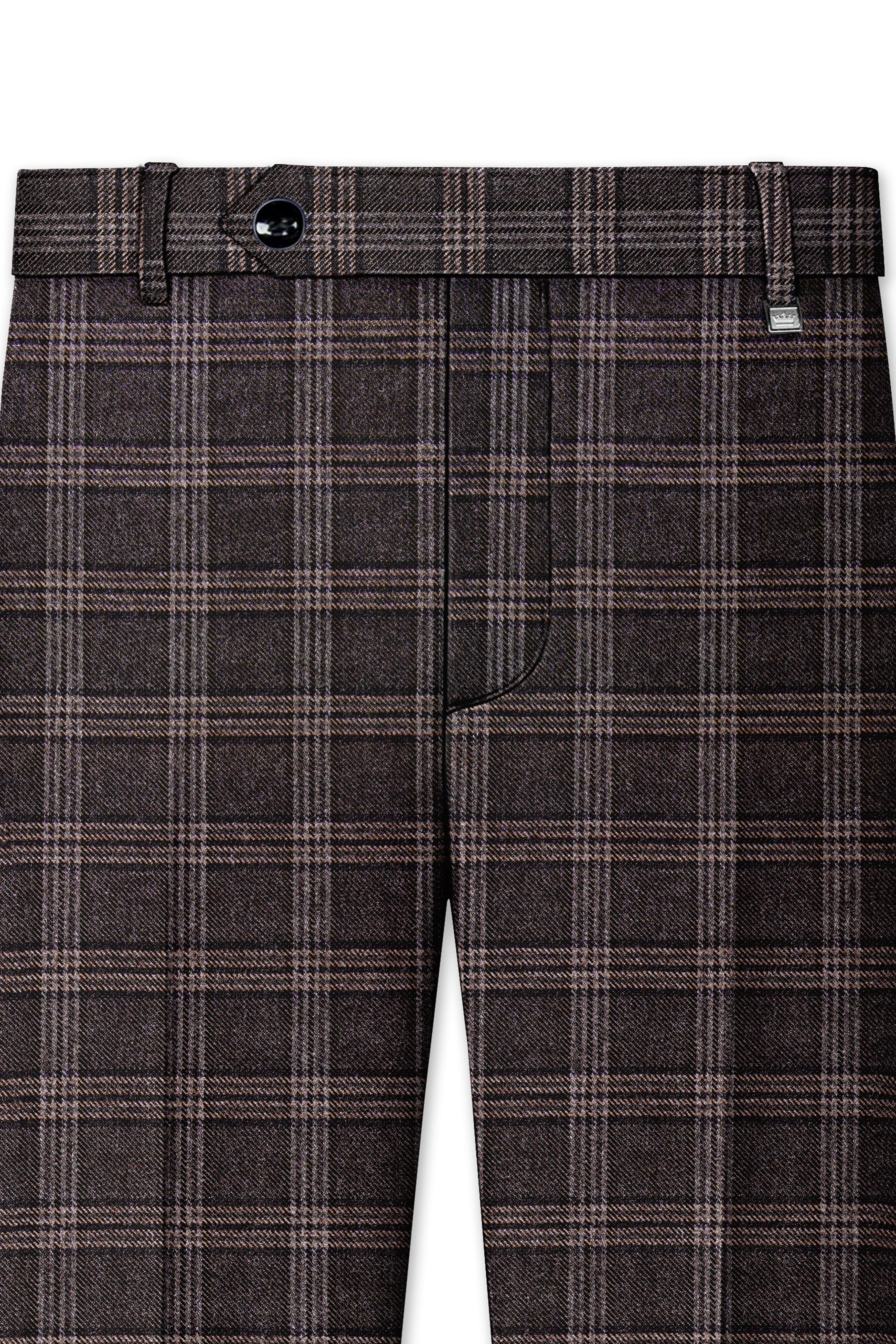 Eclenzo-Eclipse Brown Plaid Tweed Stretchable Waistband Pant