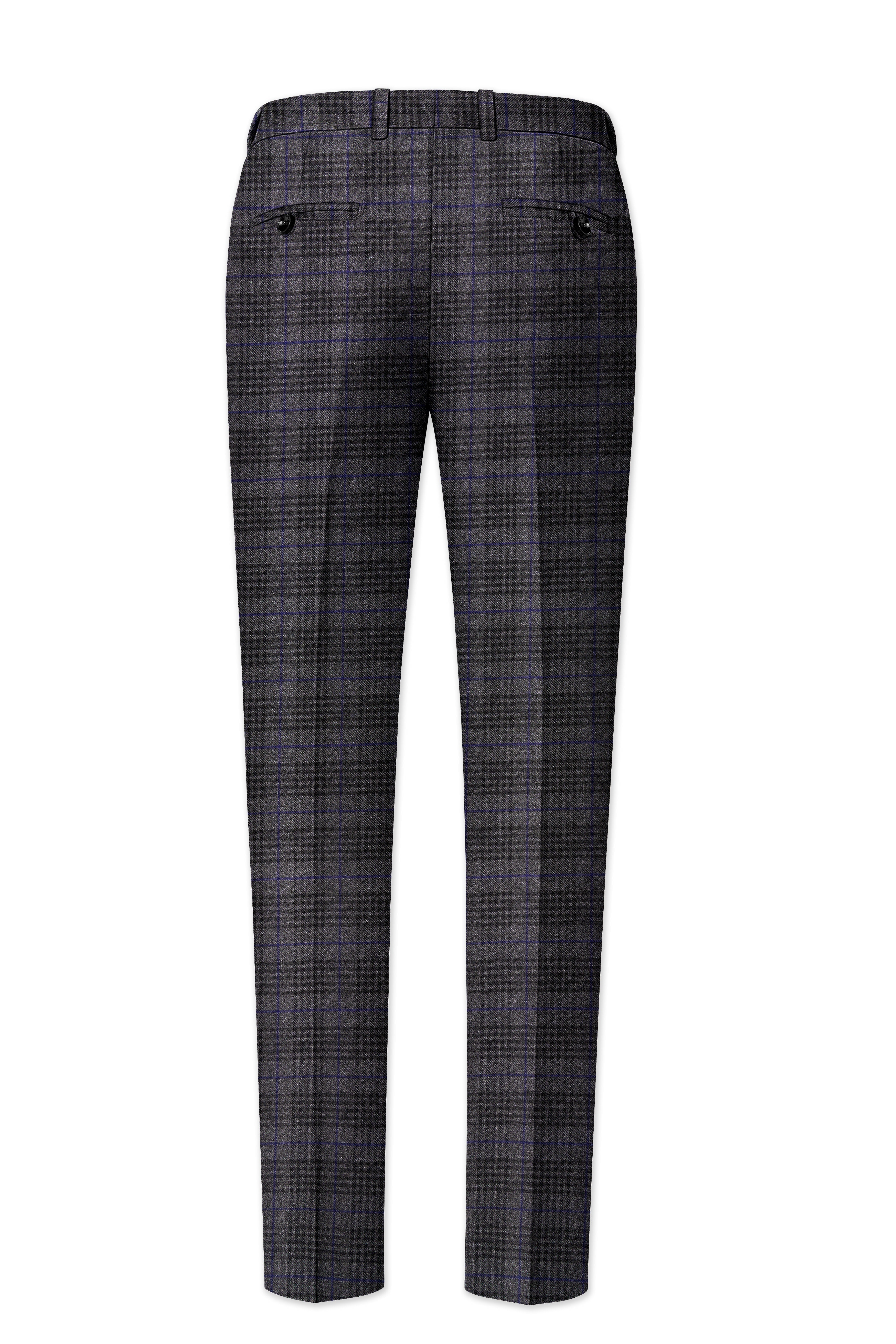Cinerro-Shark Gray Plaid Tweed Stretchable Waistband Pant