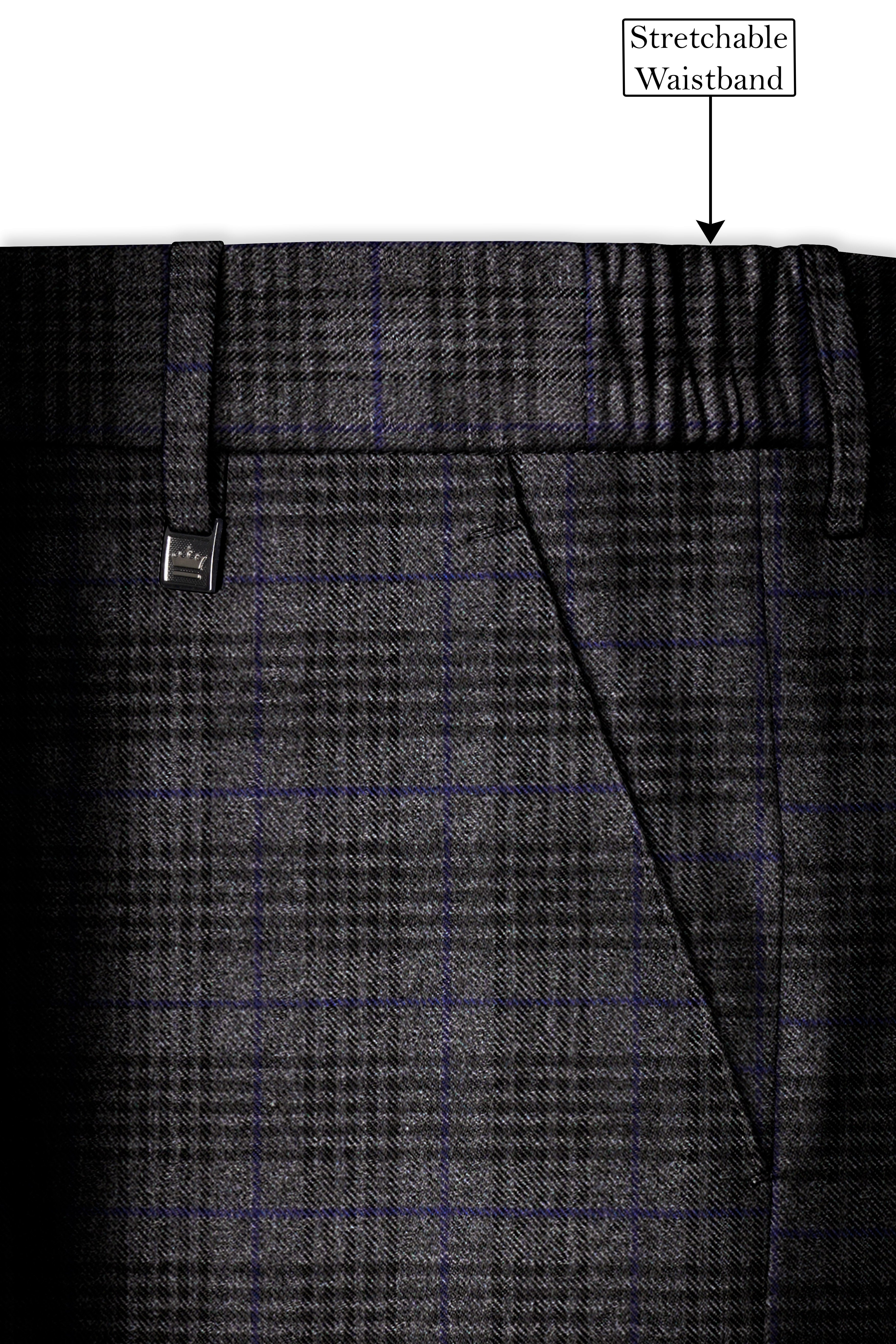 Cinerro-Shark Gray Plaid Tweed Stretchable Waistband Pant