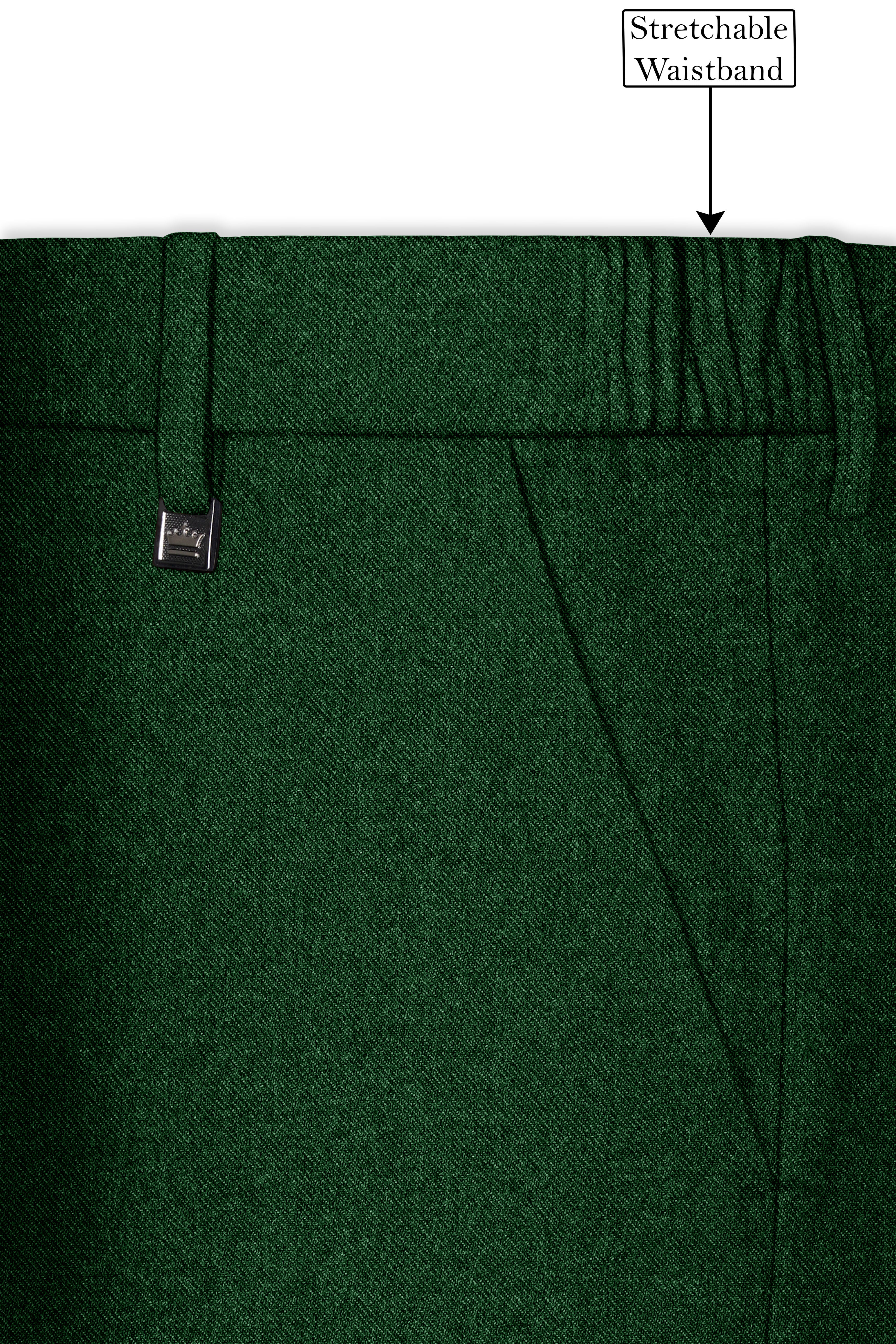 Virenza-Mystle Green Textured Tweed Stretchable Waistband Pant