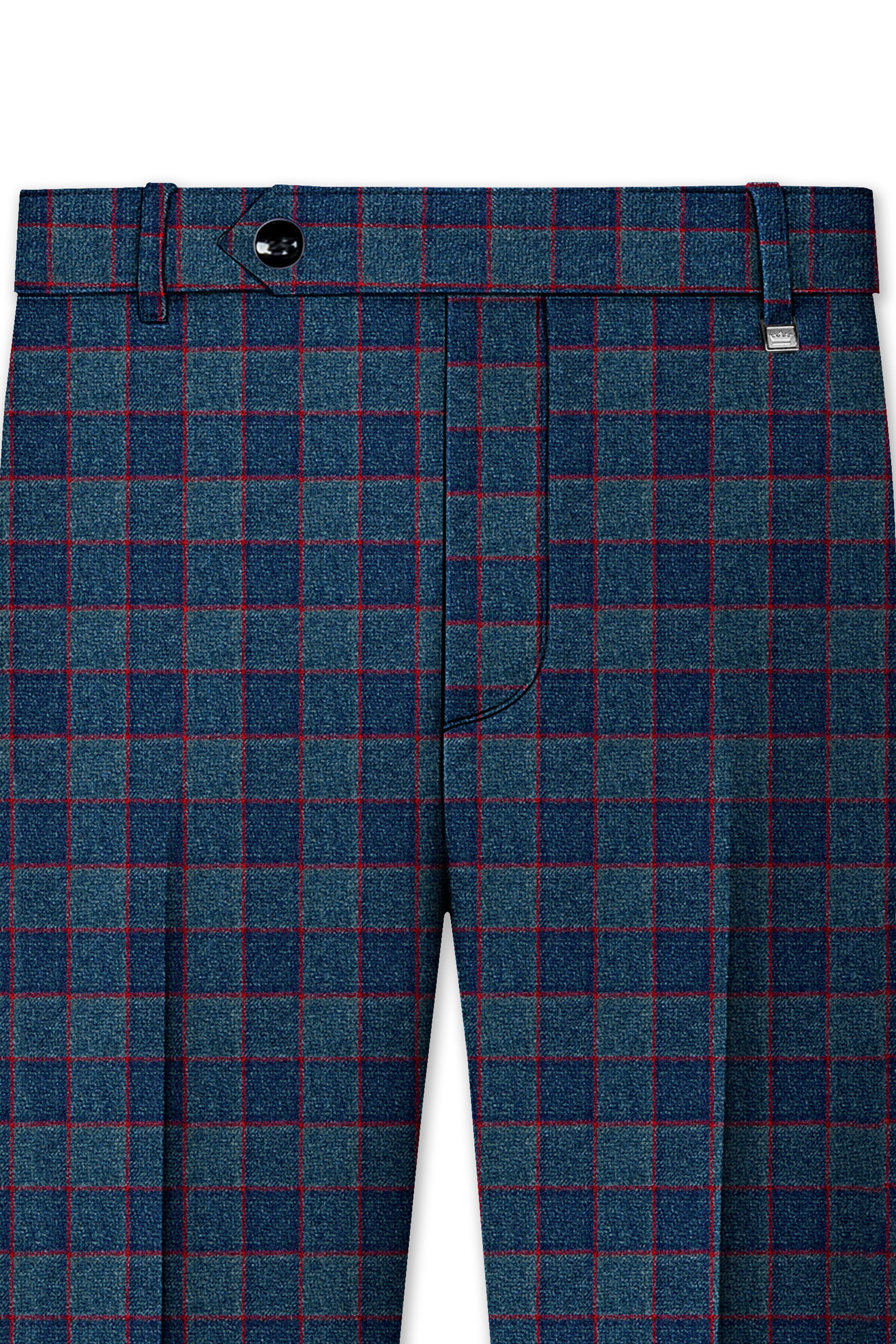 Panevoro-Vintage Blue Windowpane Premium Cotton Stretchable Waistband Pant