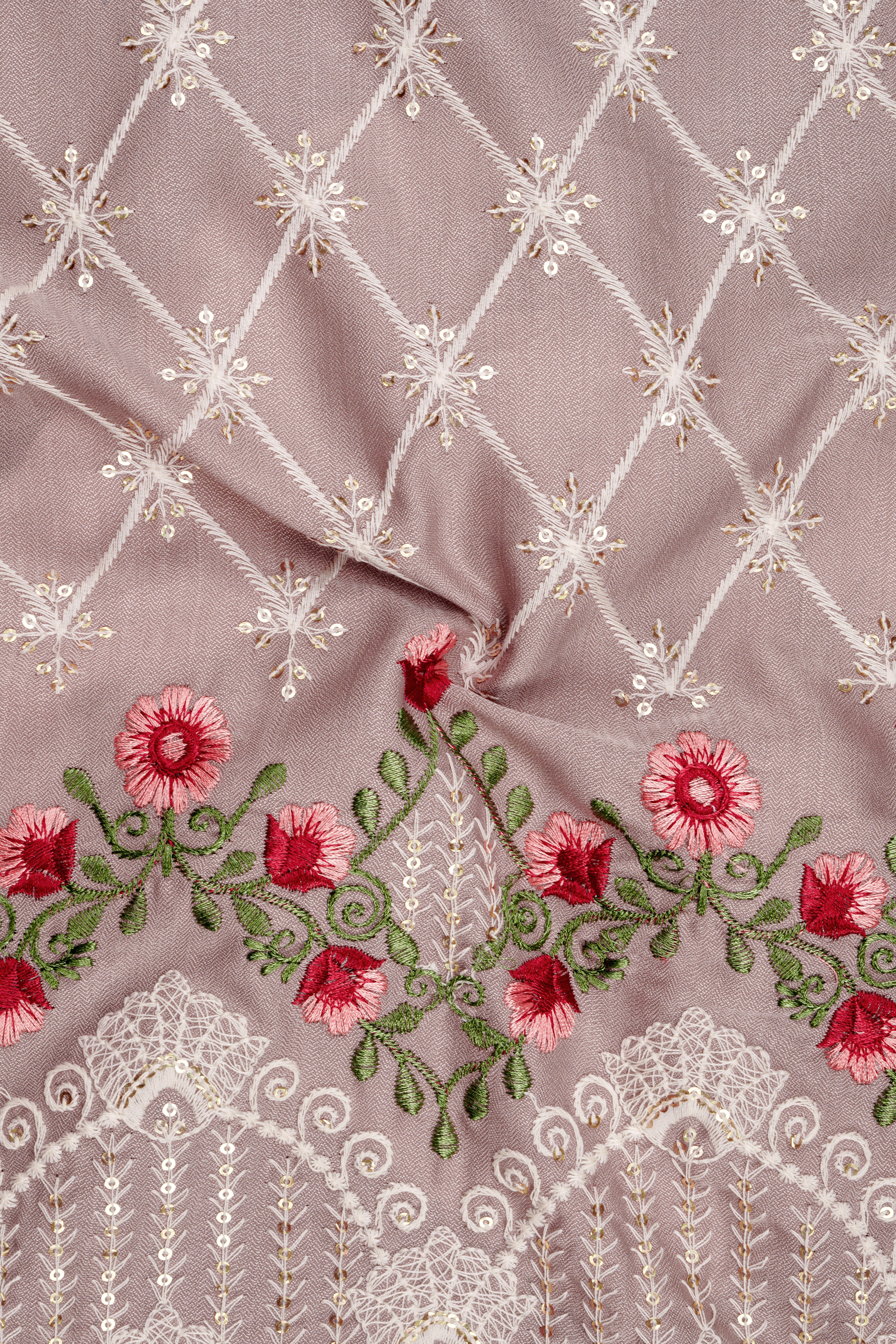 Luminza-Martini Cream Merlot Red Multicolour Thread and Sequin Embroidered Designer Stretchable Waistband Pant