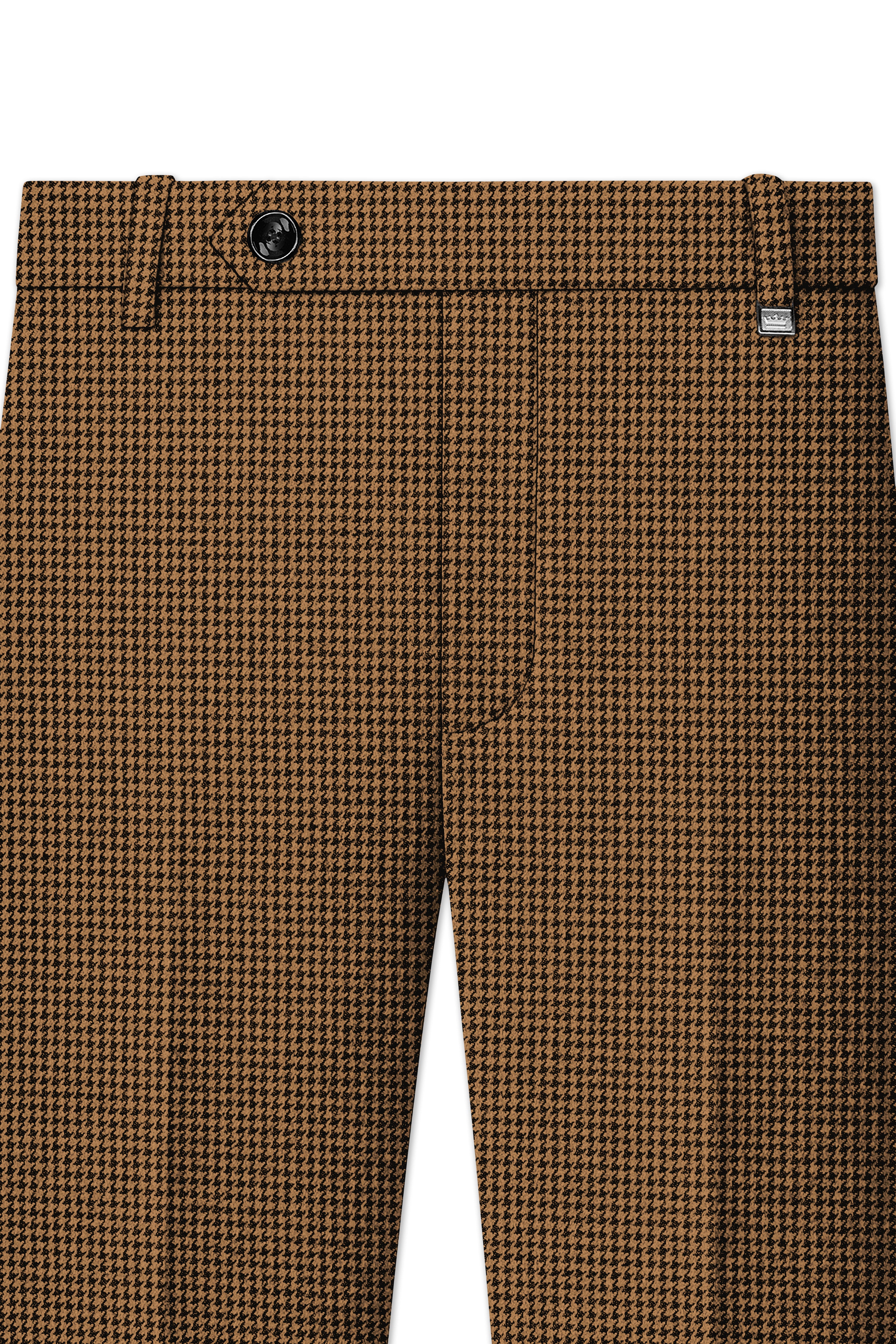 Regalis-Rope Brown Classic Houndstooth Textured Tweed Stretchable Waistband Pant