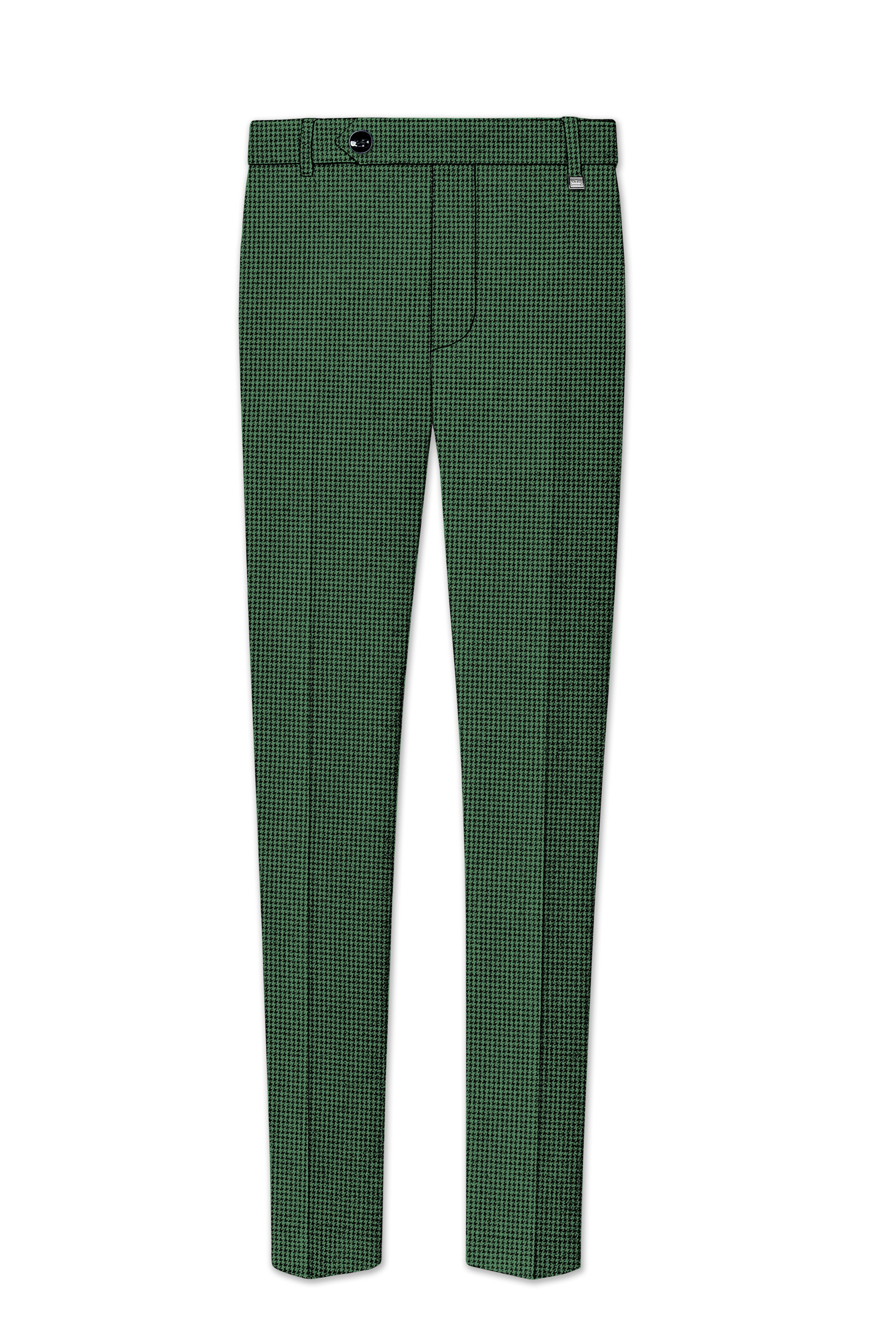 Regent-Plantation Green Classic Houndstooth Textured Tweed Stretchable Waistband Pant