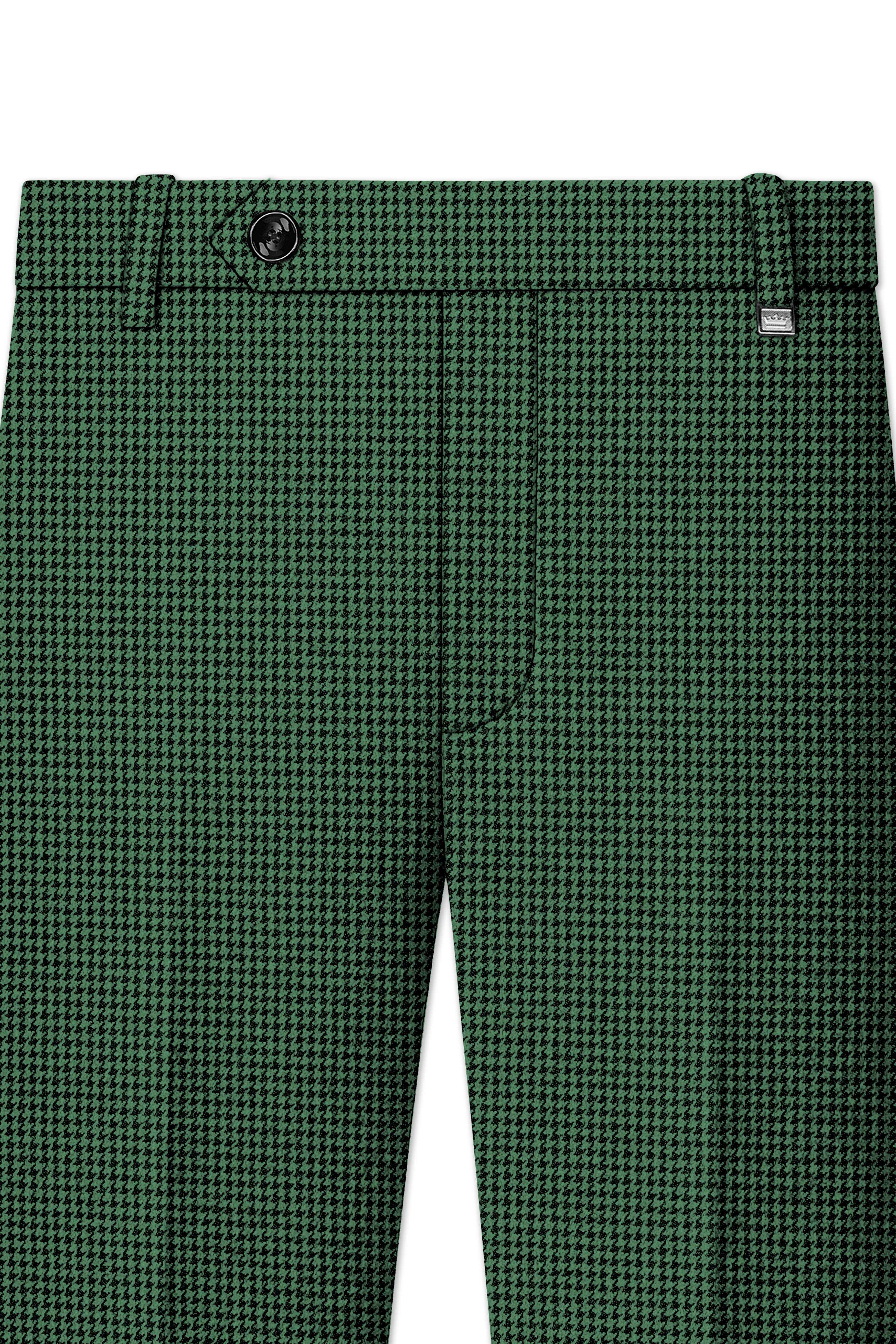 Regent-Plantation Green Classic Houndstooth Textured Tweed Stretchable Waistband Pant