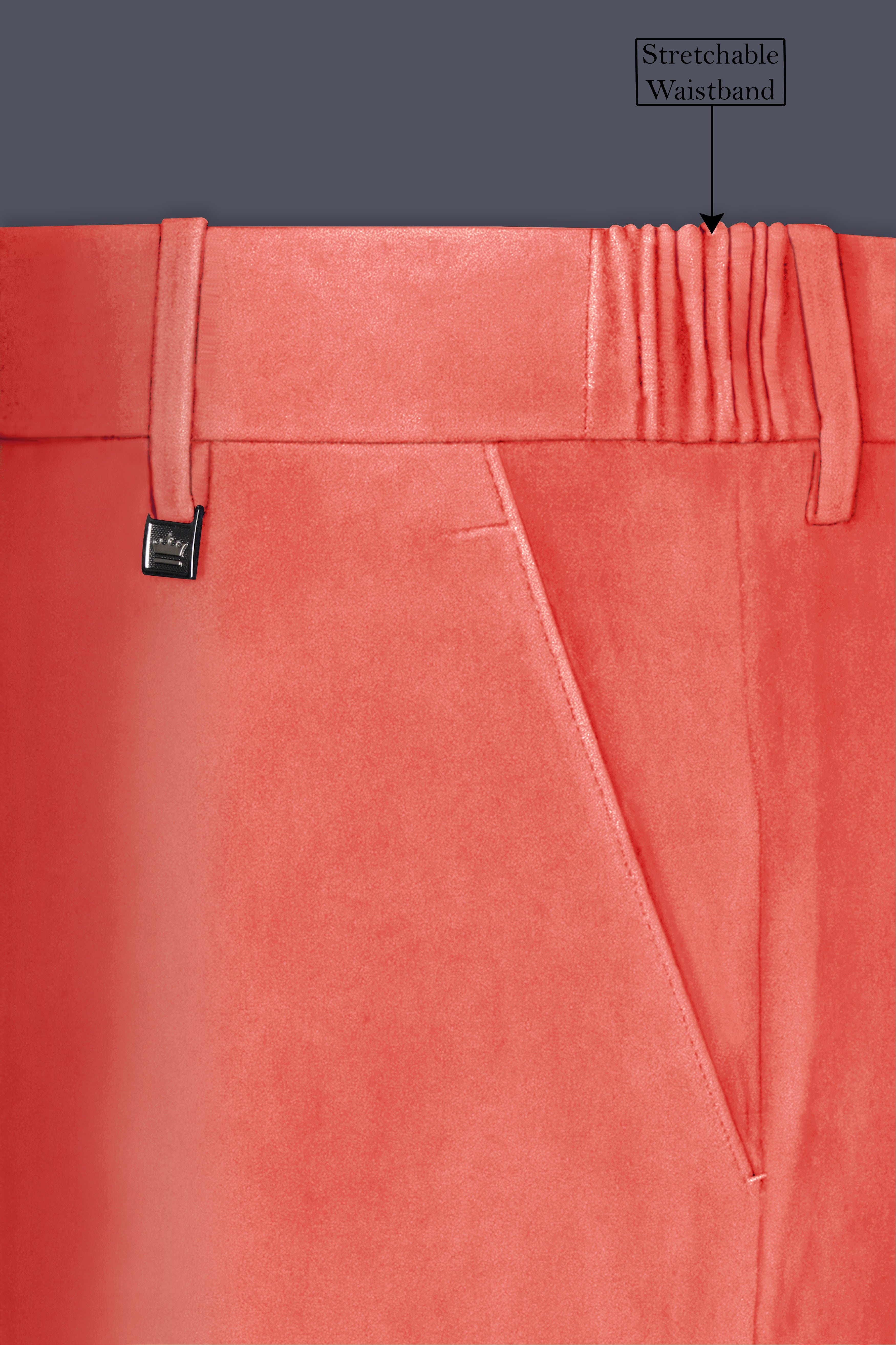 Saffron-Bittersweet Orange Velvet Stretchable Waistband Pant