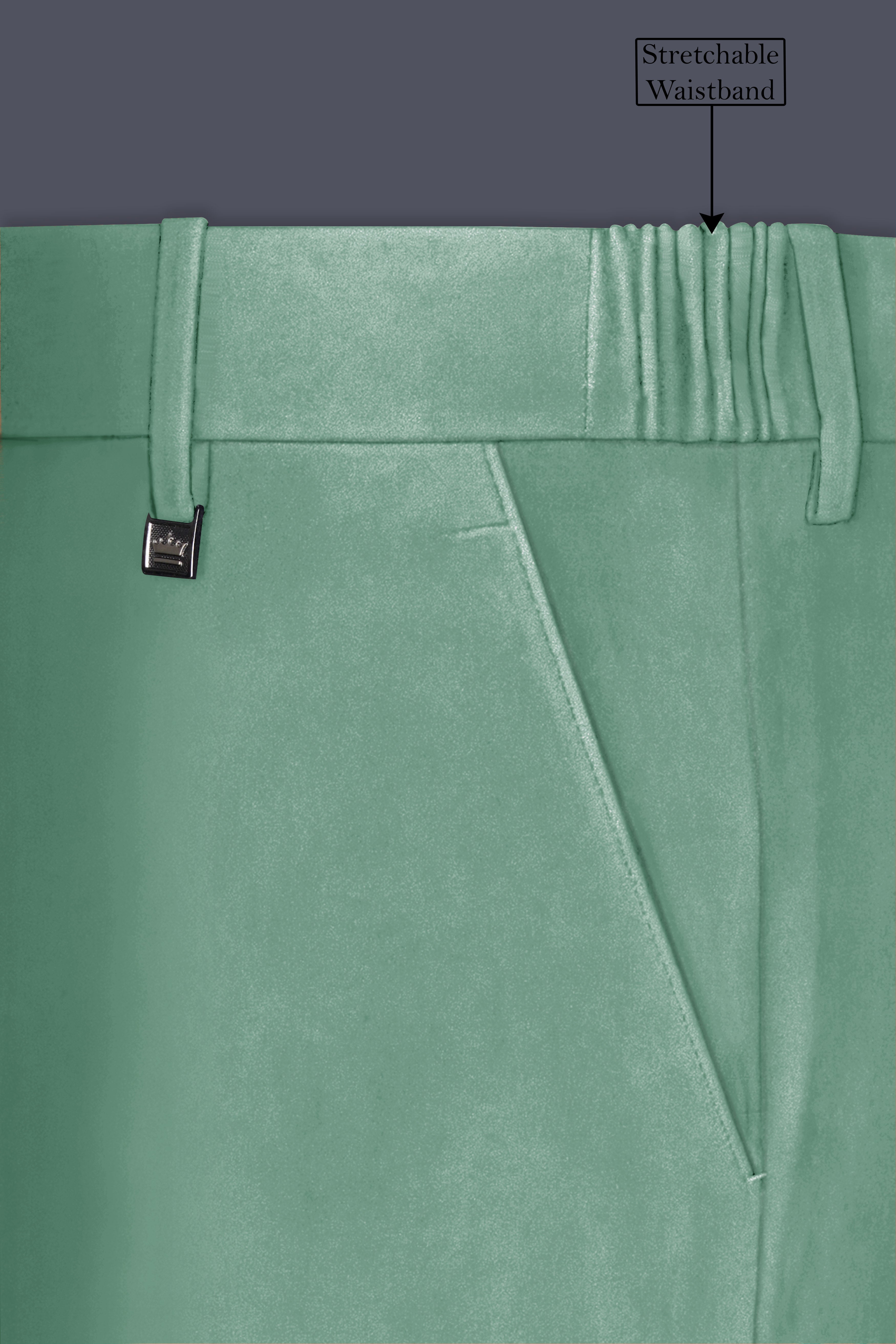Viridian-Oxley Green Velvet Stretchable Waistband Pant