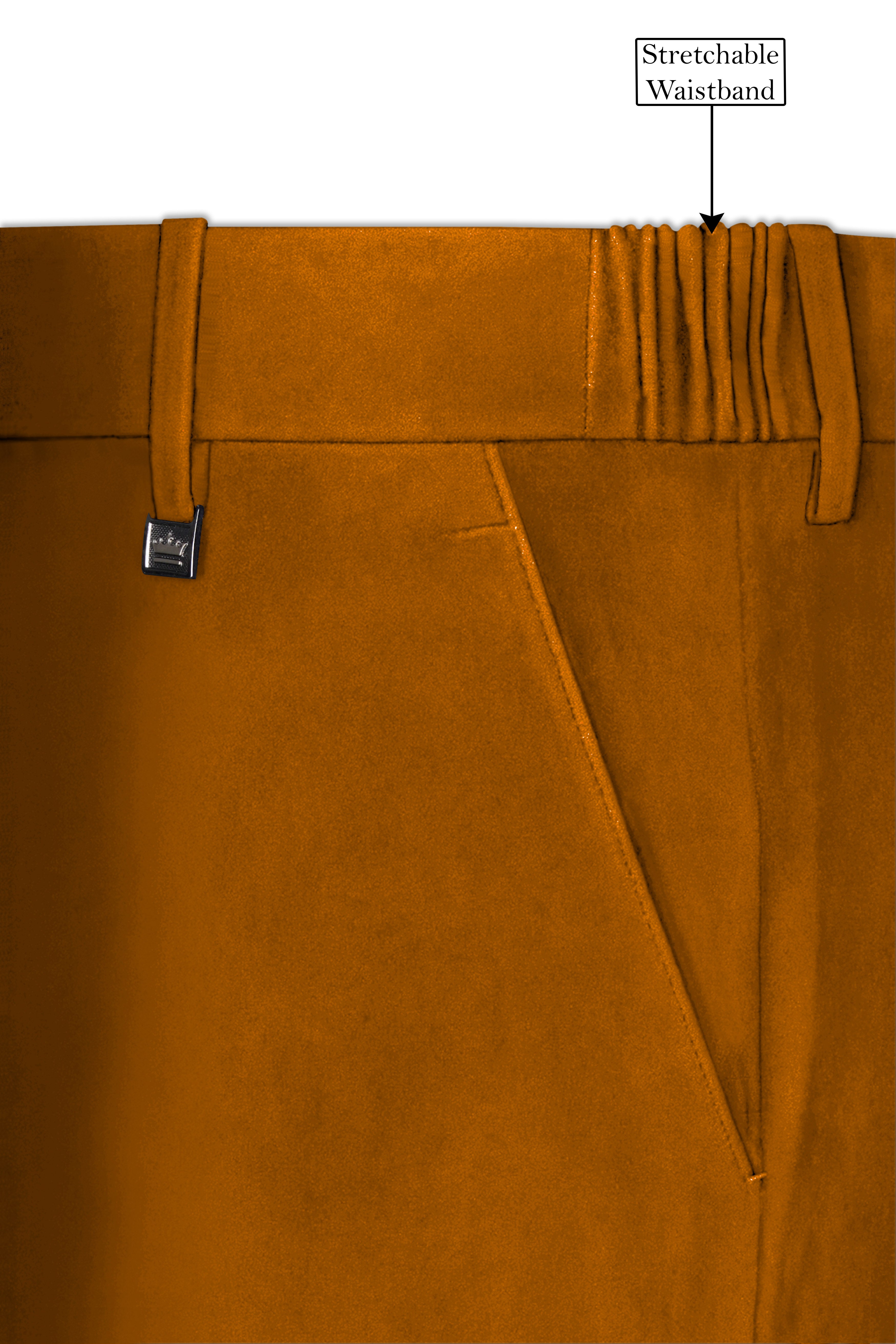 Volcan-Fiery Orange Velvet Stretchable Waistband Pant