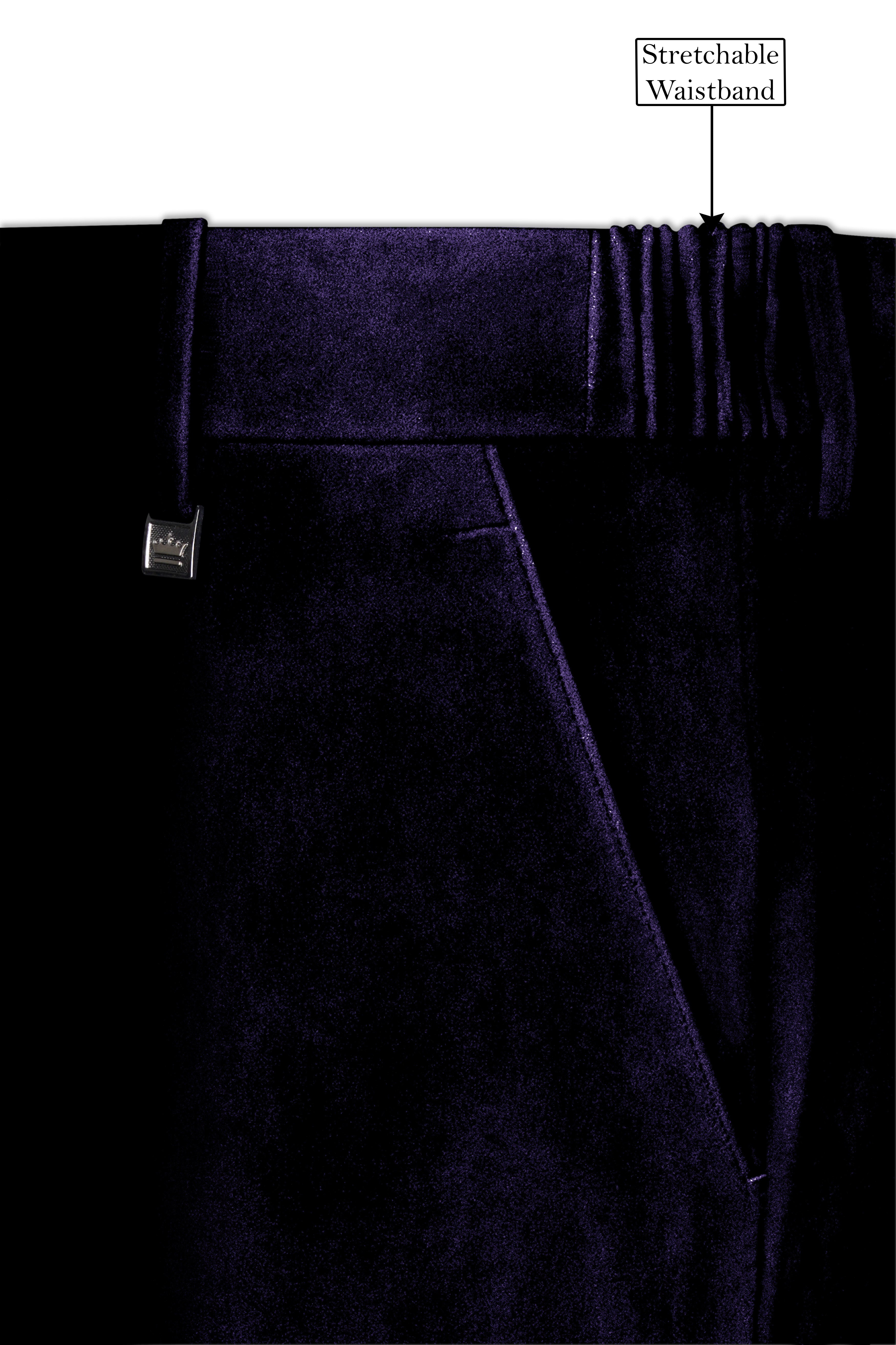 Majesty-Affair Royal Purple Velvet Stretchable Waistband Pant