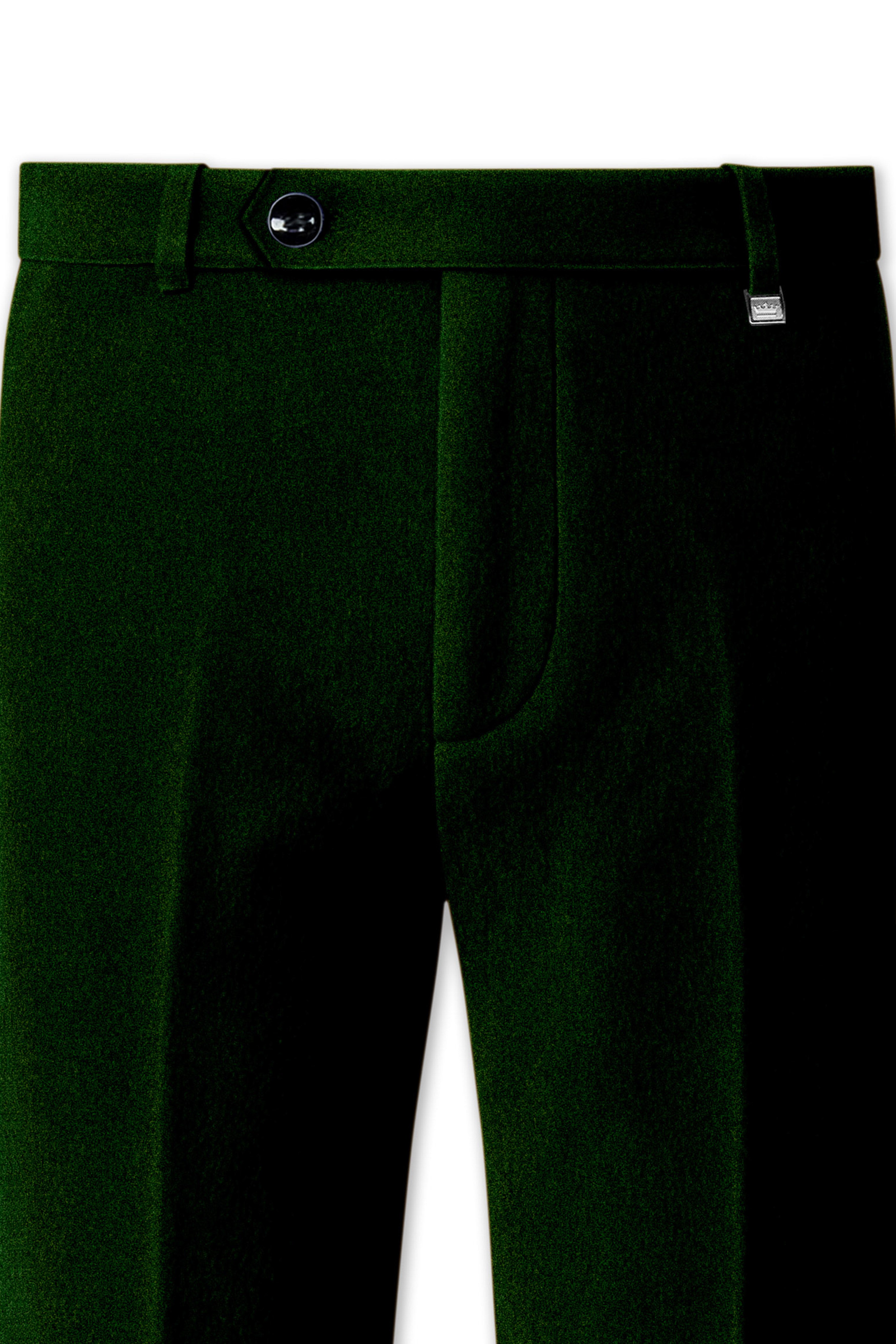 Emerald-Sacramento Green Velvet Stretchable Waistband Pant