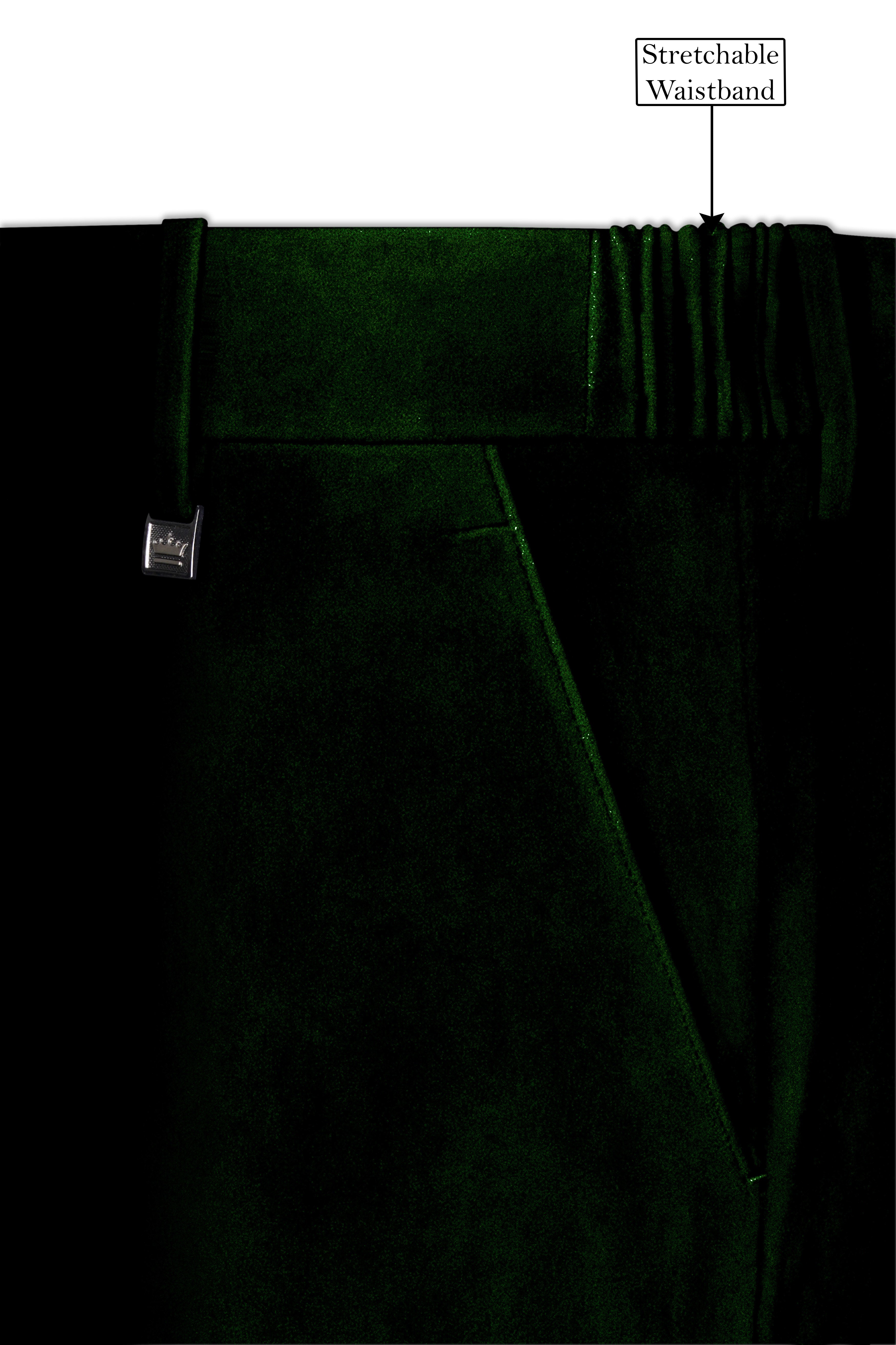 Emerald-Sacramento Green Velvet Stretchable Waistband Pant