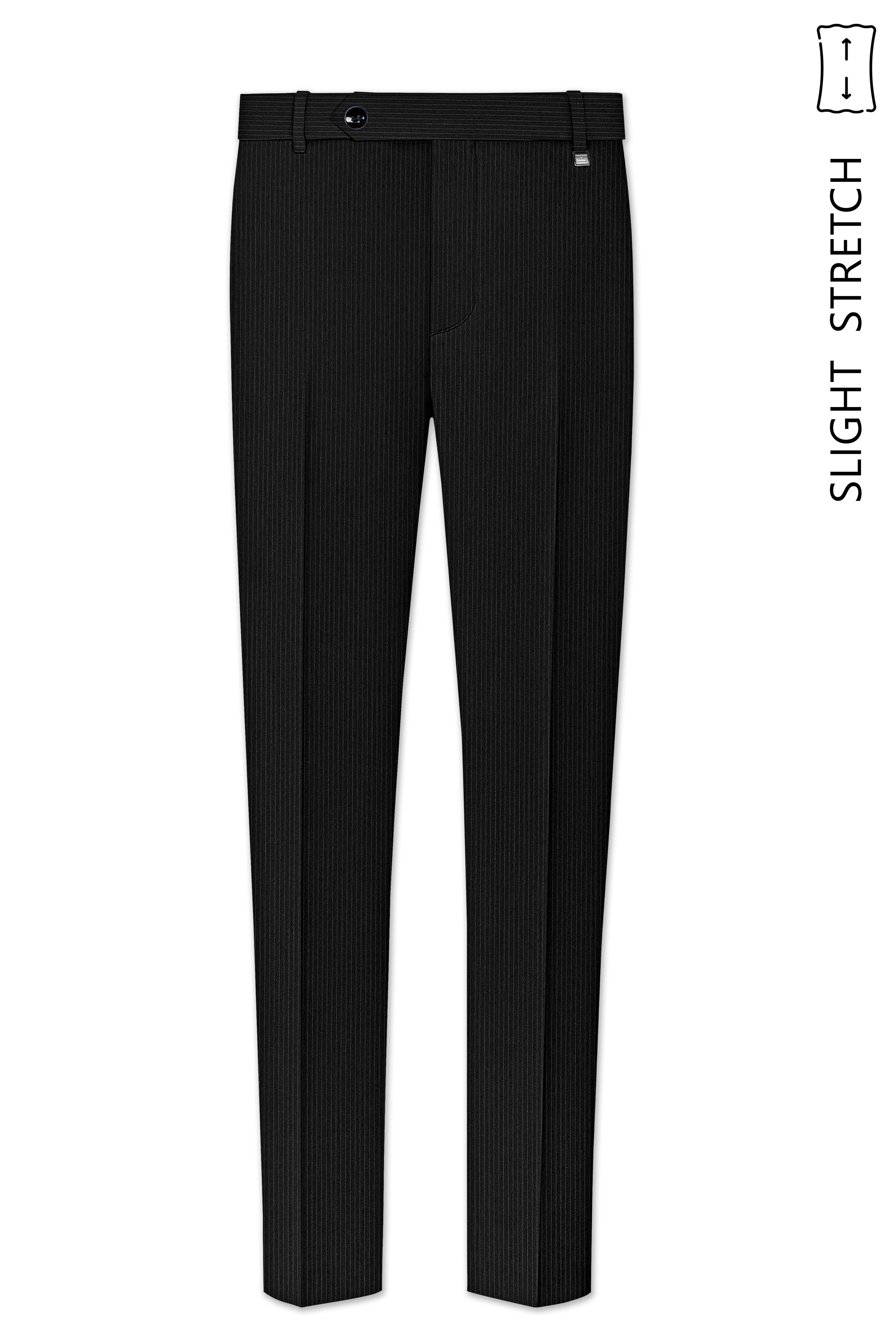 Aurejax-Jade Black Pencil Striped Wool Rich Slight Stretch Waistband Pant