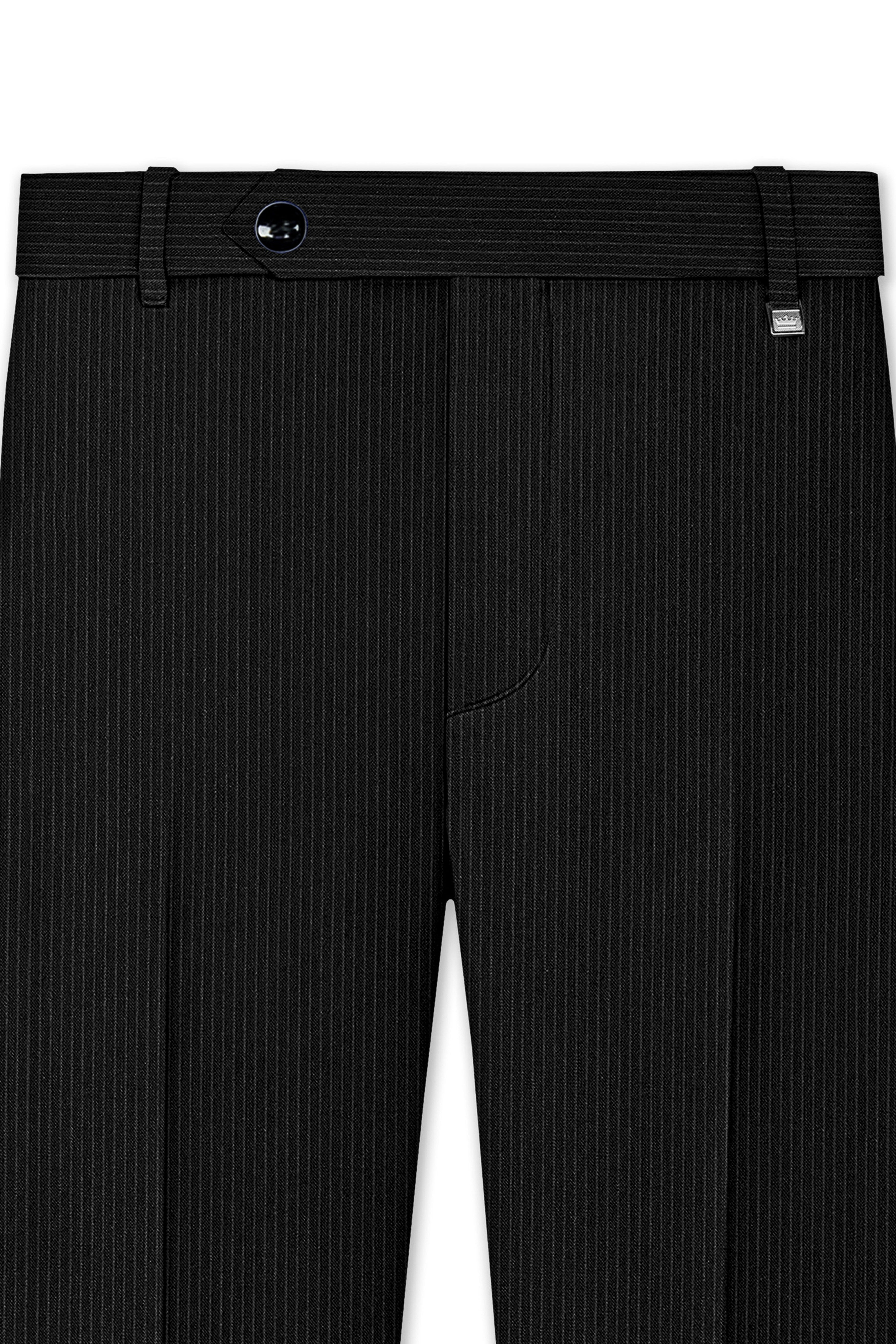 Aurejax-Jade Black Pencil Striped Wool Rich Slight Stretch Waistband Pant