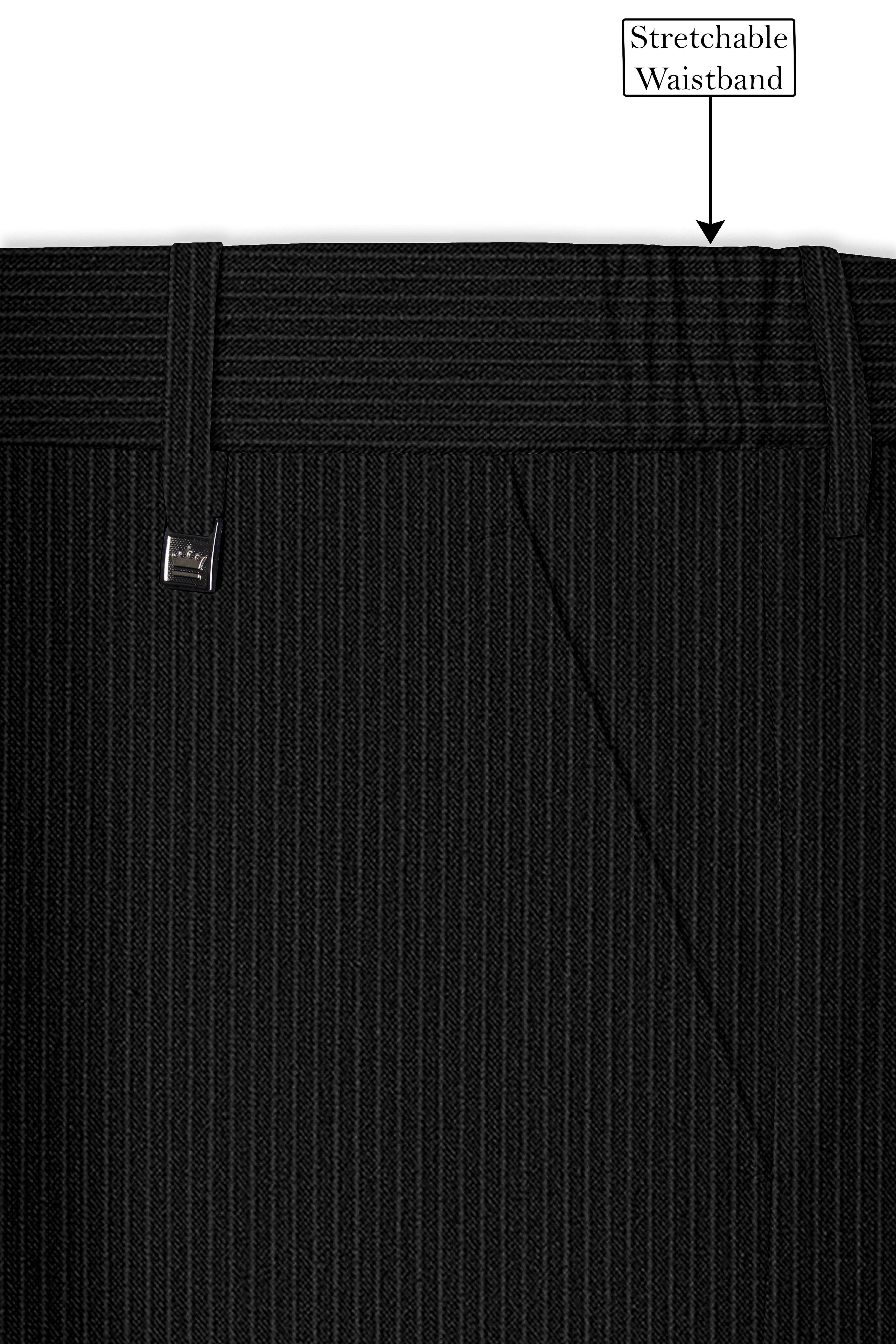 Aurejax-Jade Black Pencil Striped Wool Rich Slight Stretch Waistband Pant