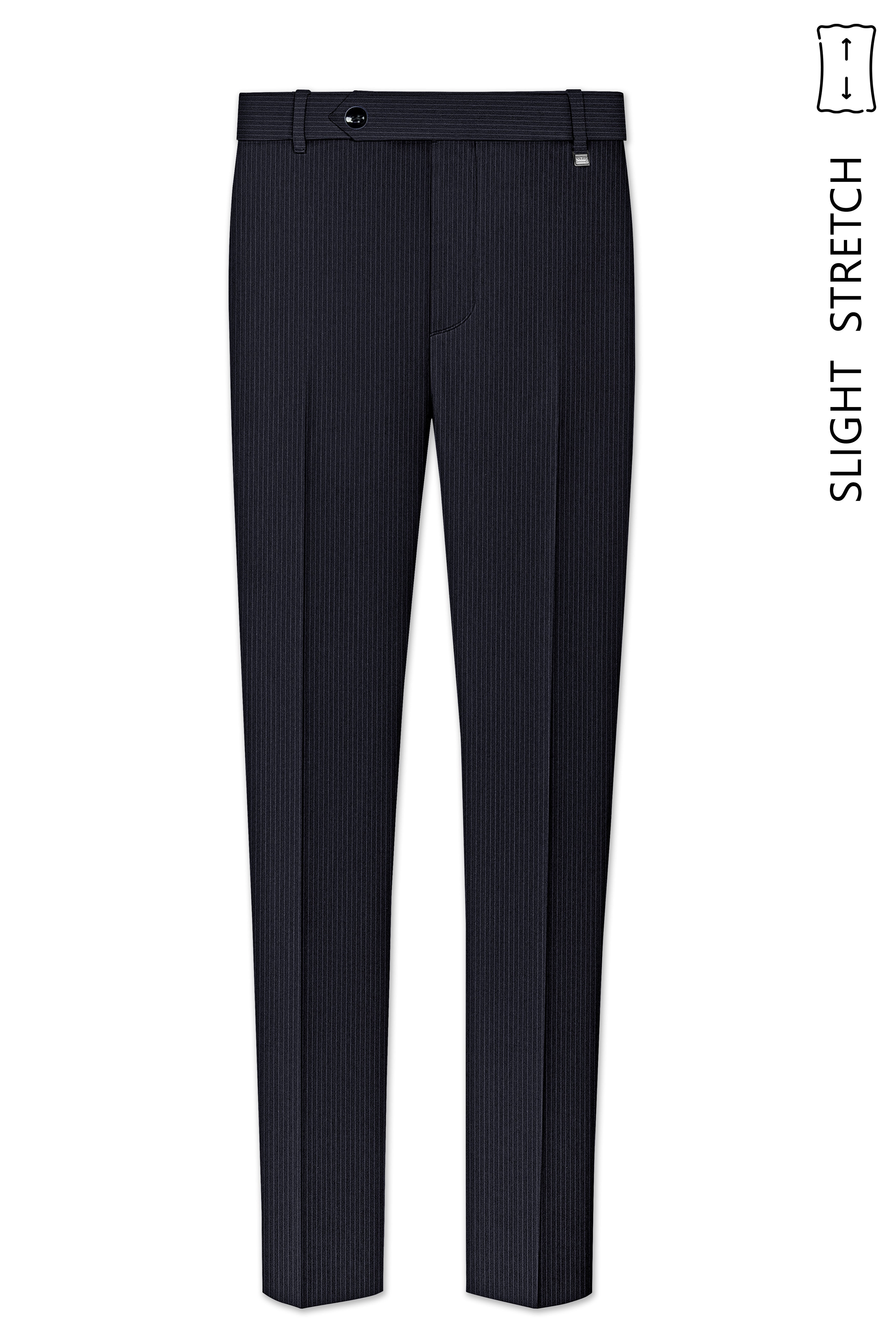 Cosmire-Space Blue Pencil Striped Wool Rich Slight Stretch Single Waistband Pant