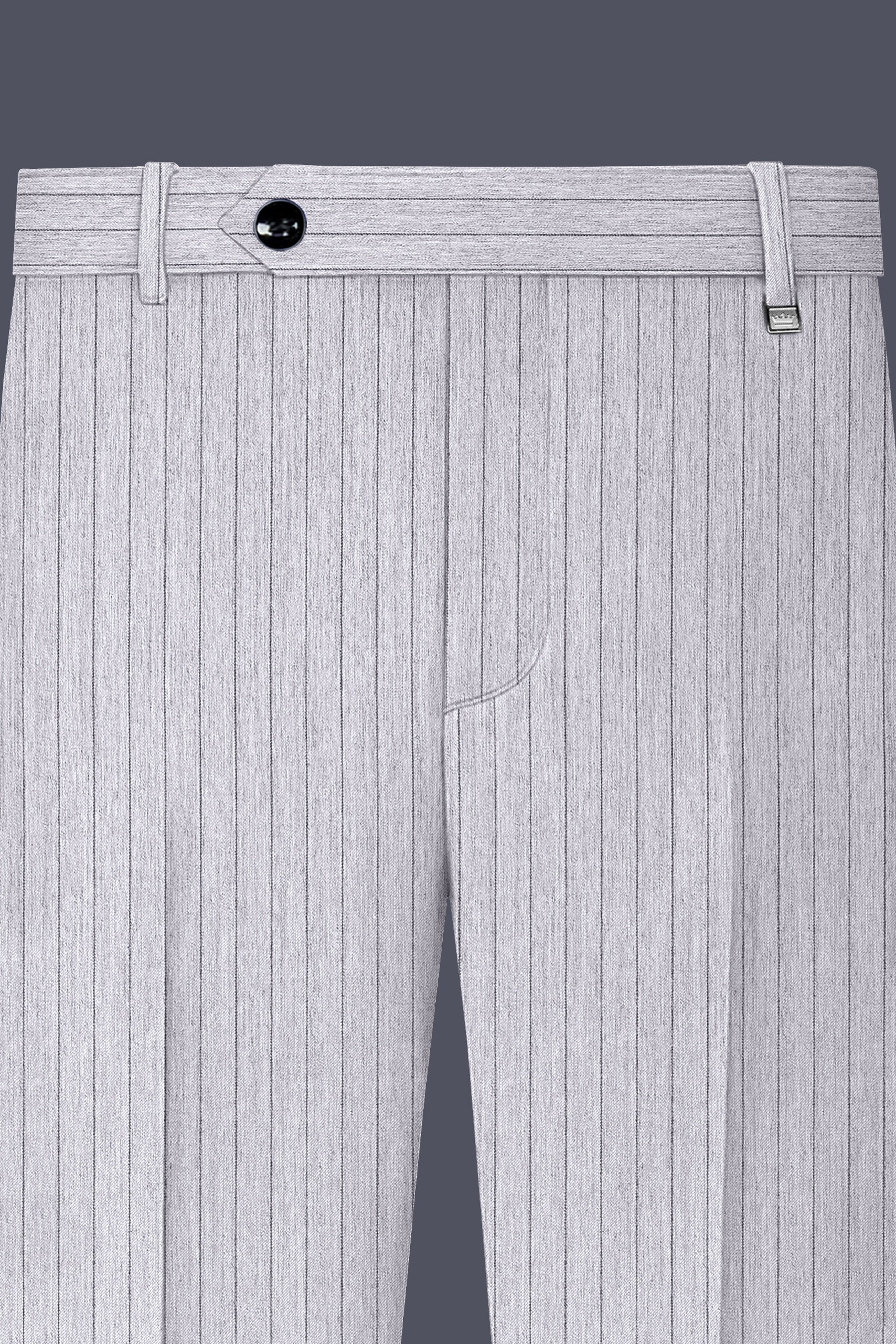 Grisvoro-Sterling Gray Pin Striped Wool Rich Slight Stretch Waistband Pant