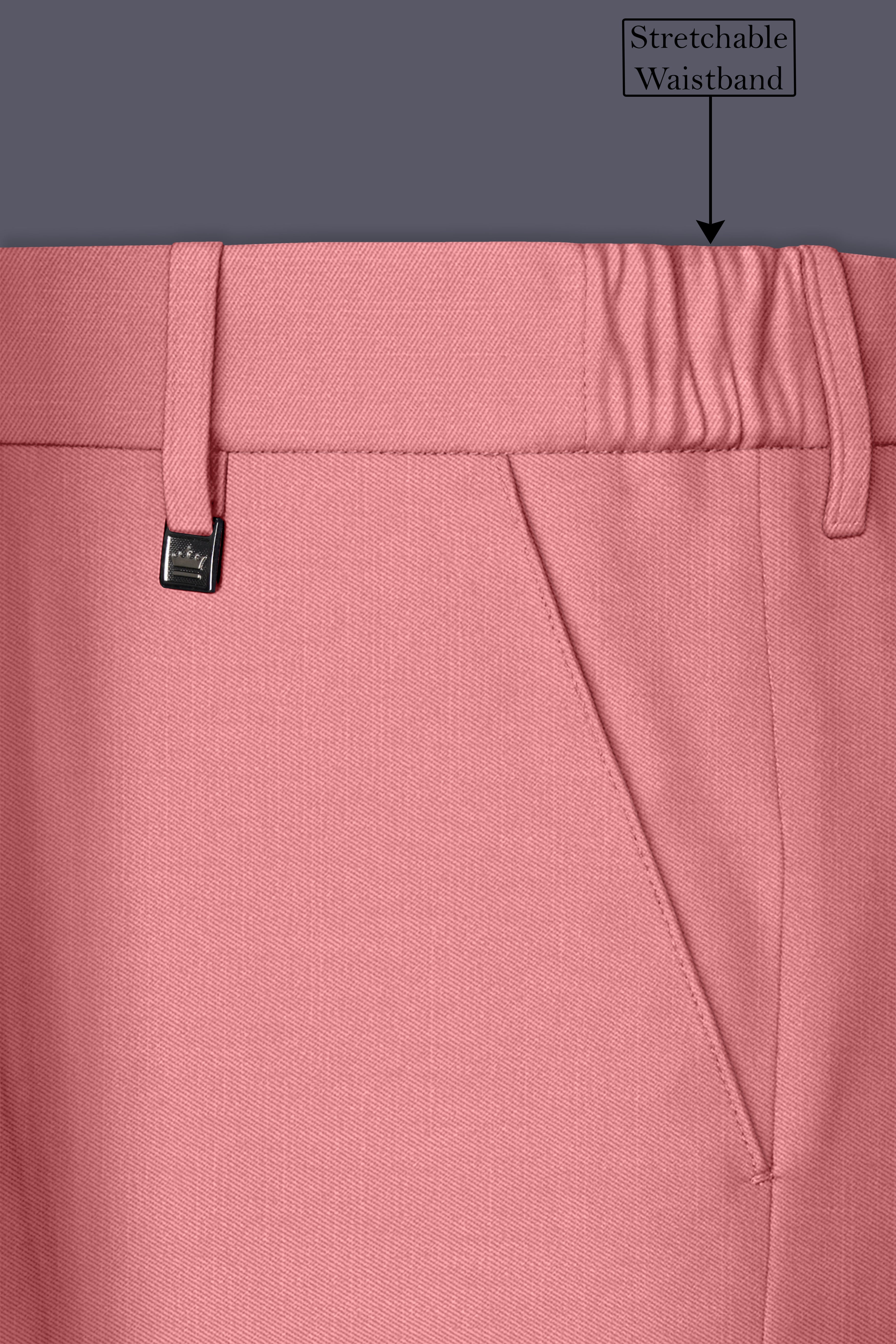 Solaro-Coral Orange Wool Rich Slight Stretch Waistband Pant
