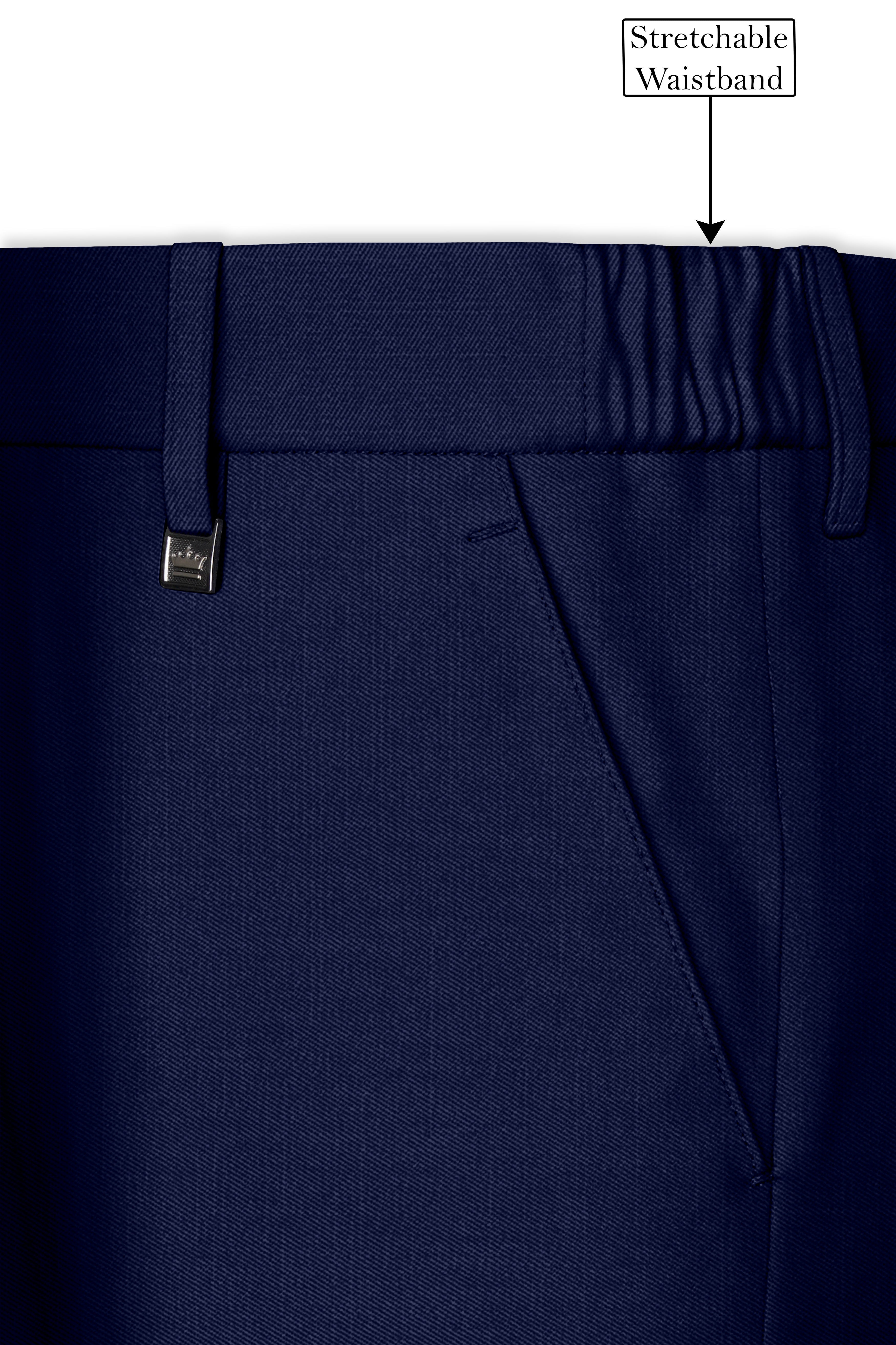 Obsidio-Ebony Navy Blue Wool Rich Slight Stretch Waistband Pant