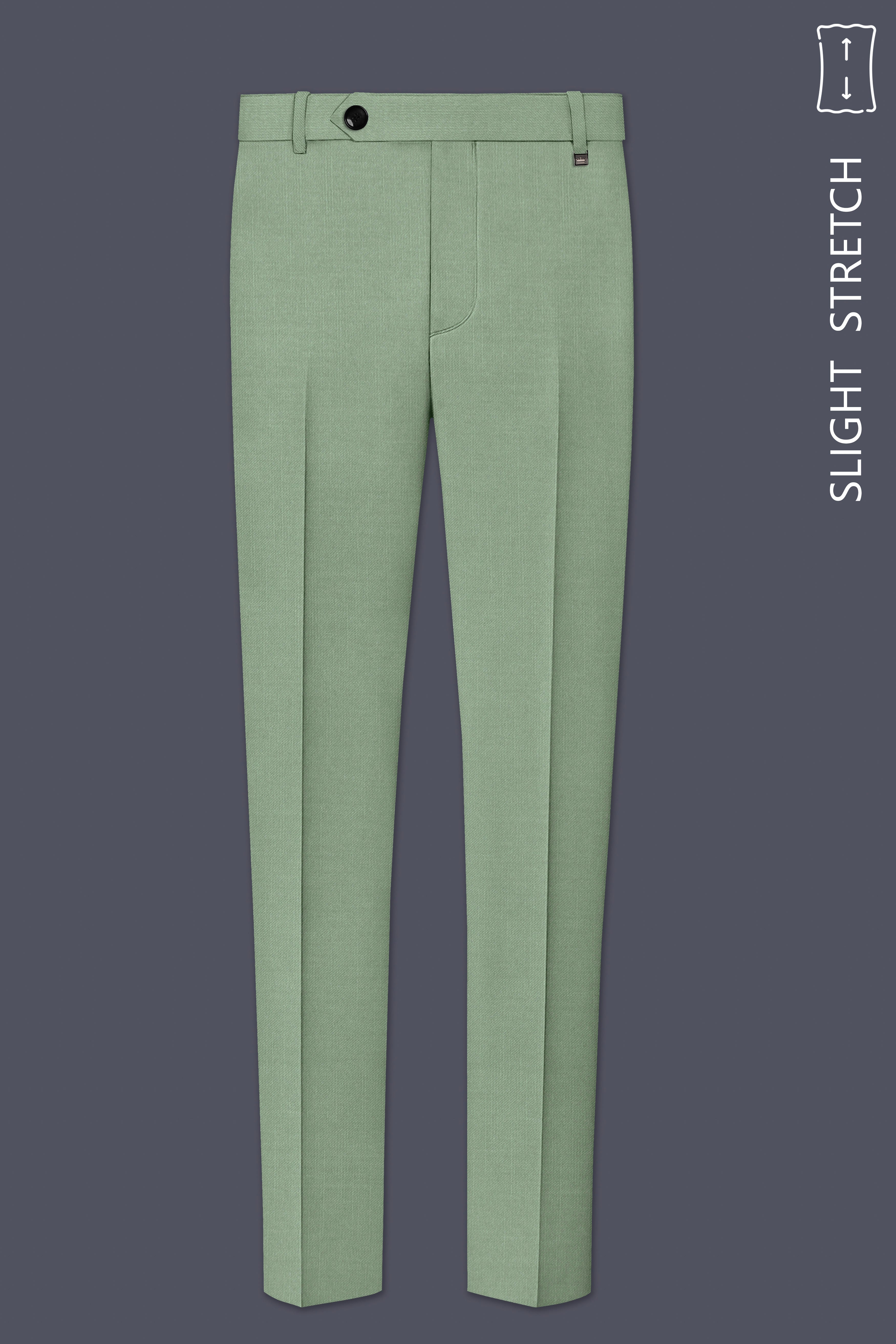 Basil-Spanish Green Wool Rich Slight Stretch Waistband Pant