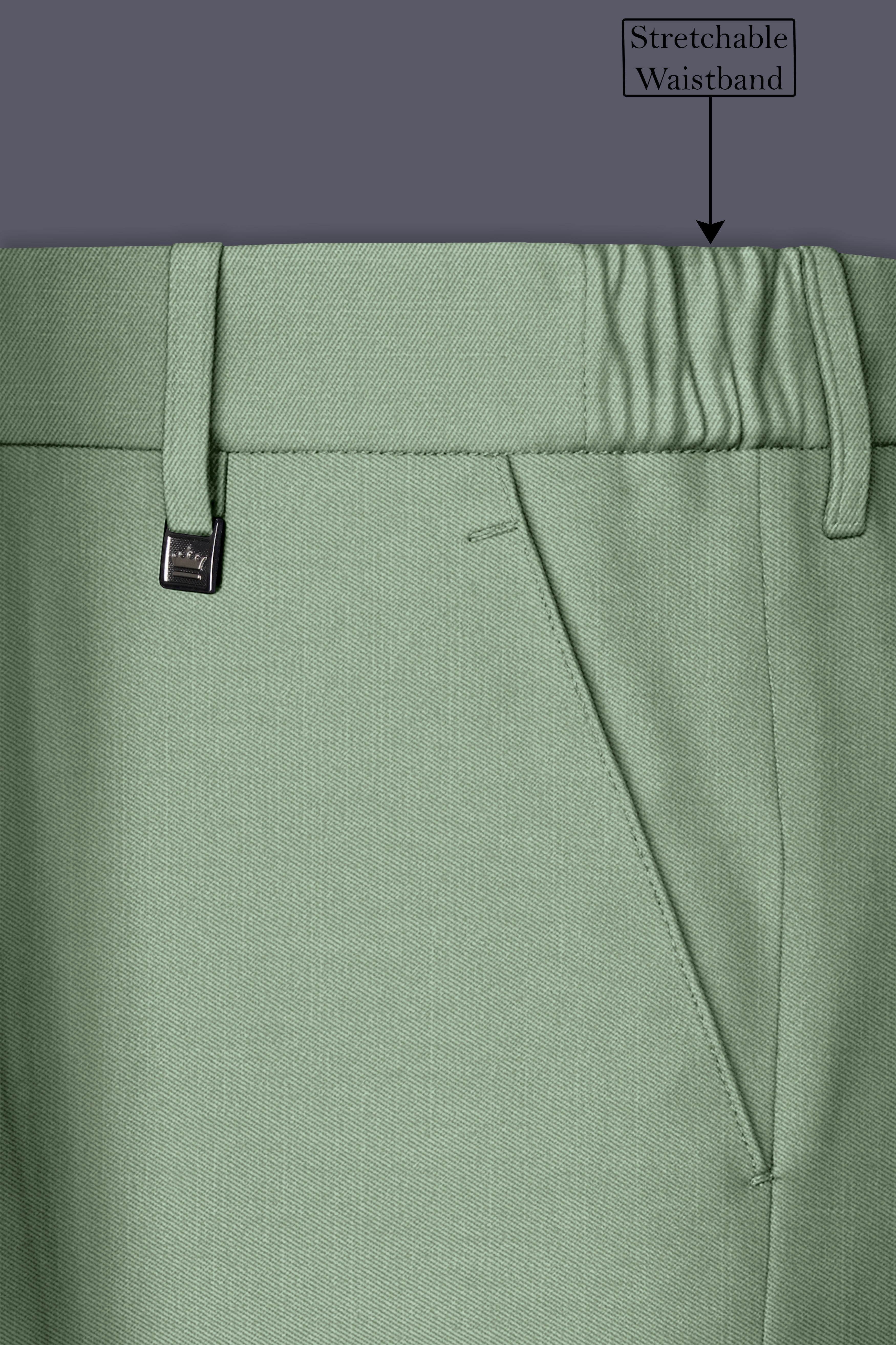 Basil-Spanish Green Wool Rich Slight Stretch Waistband Pant