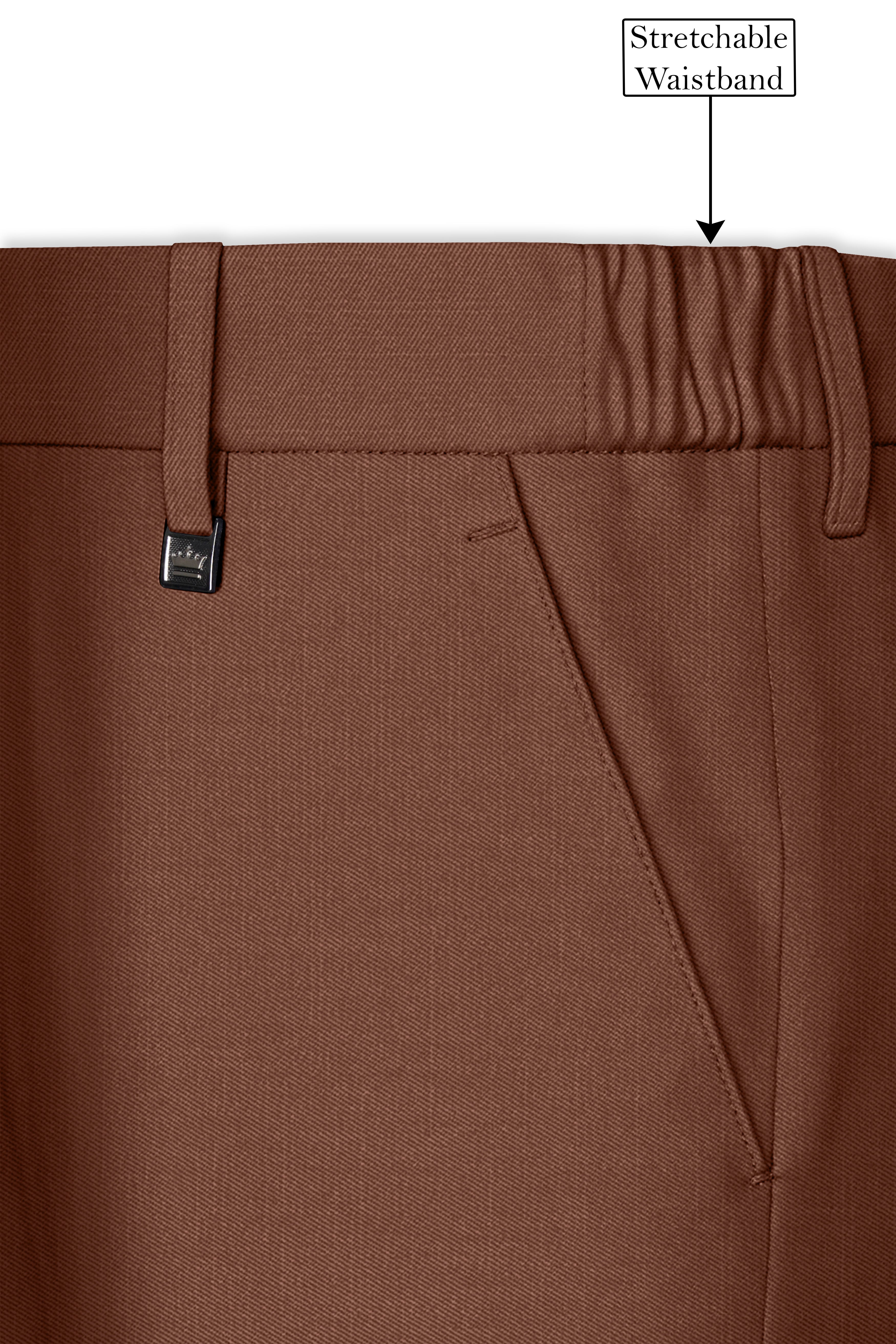 Sienna-Rust Brown Wool Rich Slight Stretch Waistband Pant
