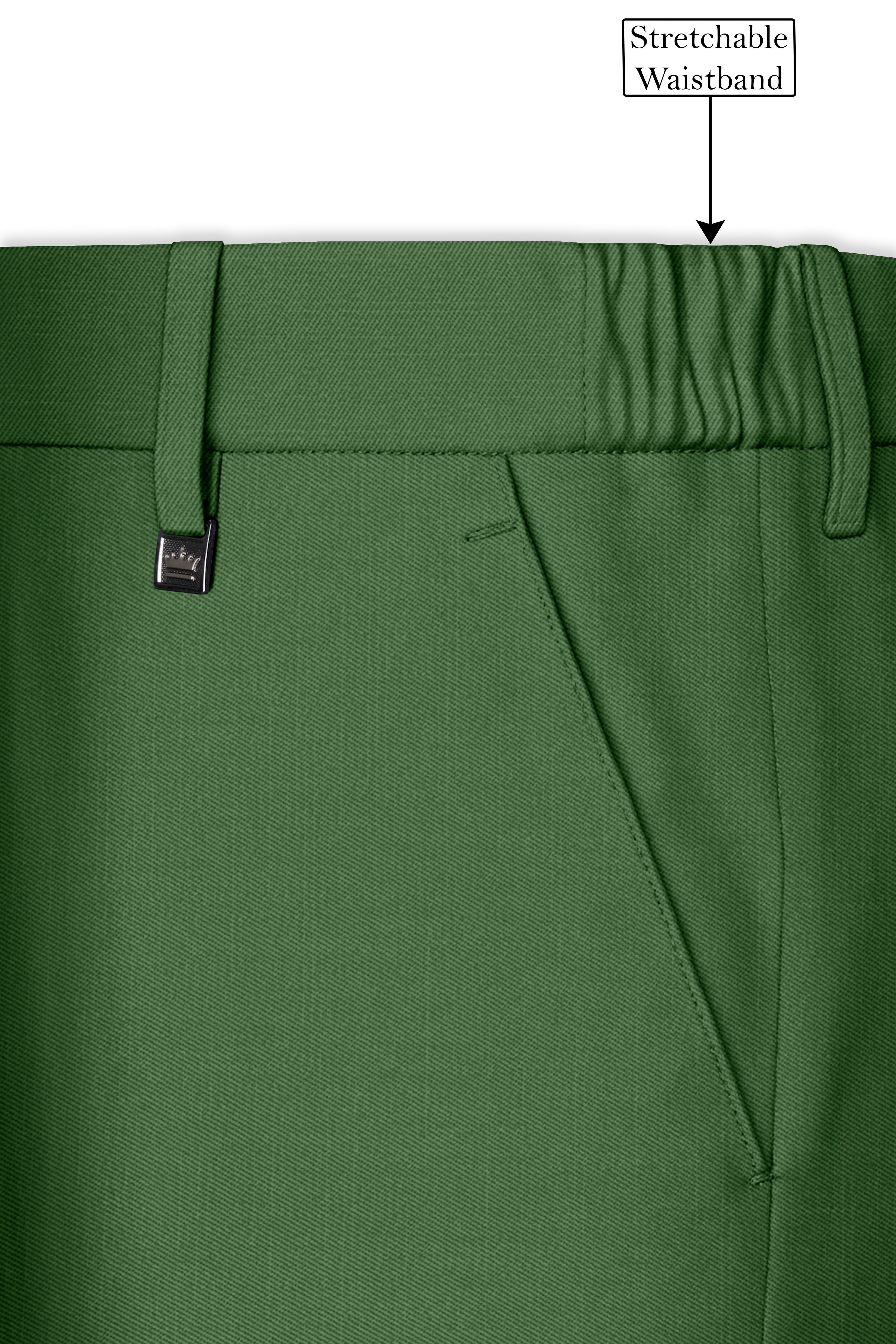 Viridian-Forest Green Wool Rich Slight Stretch Waistband Pant