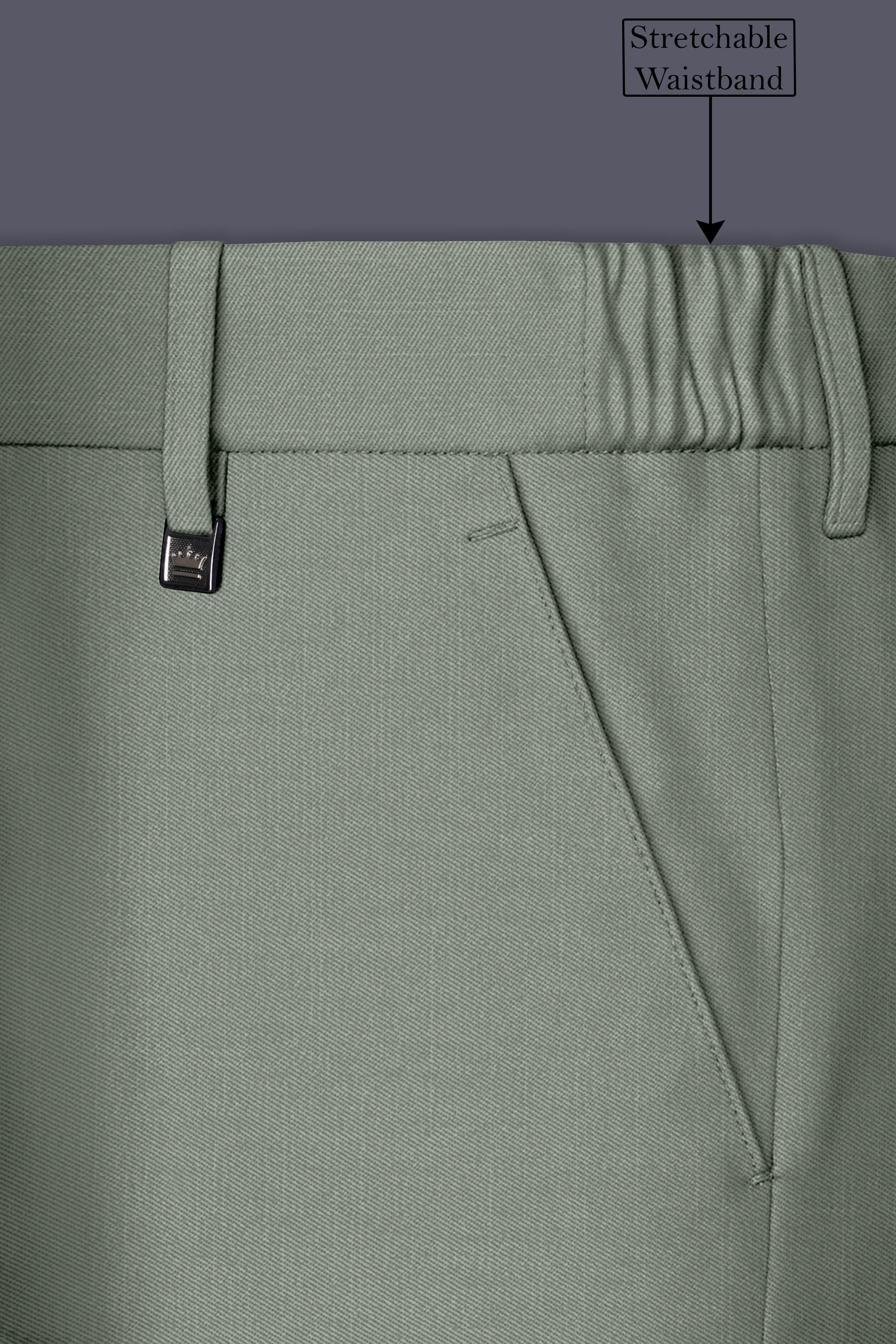Sage-Smokey Green Wool Rich Slight Stretch Waistband Pant