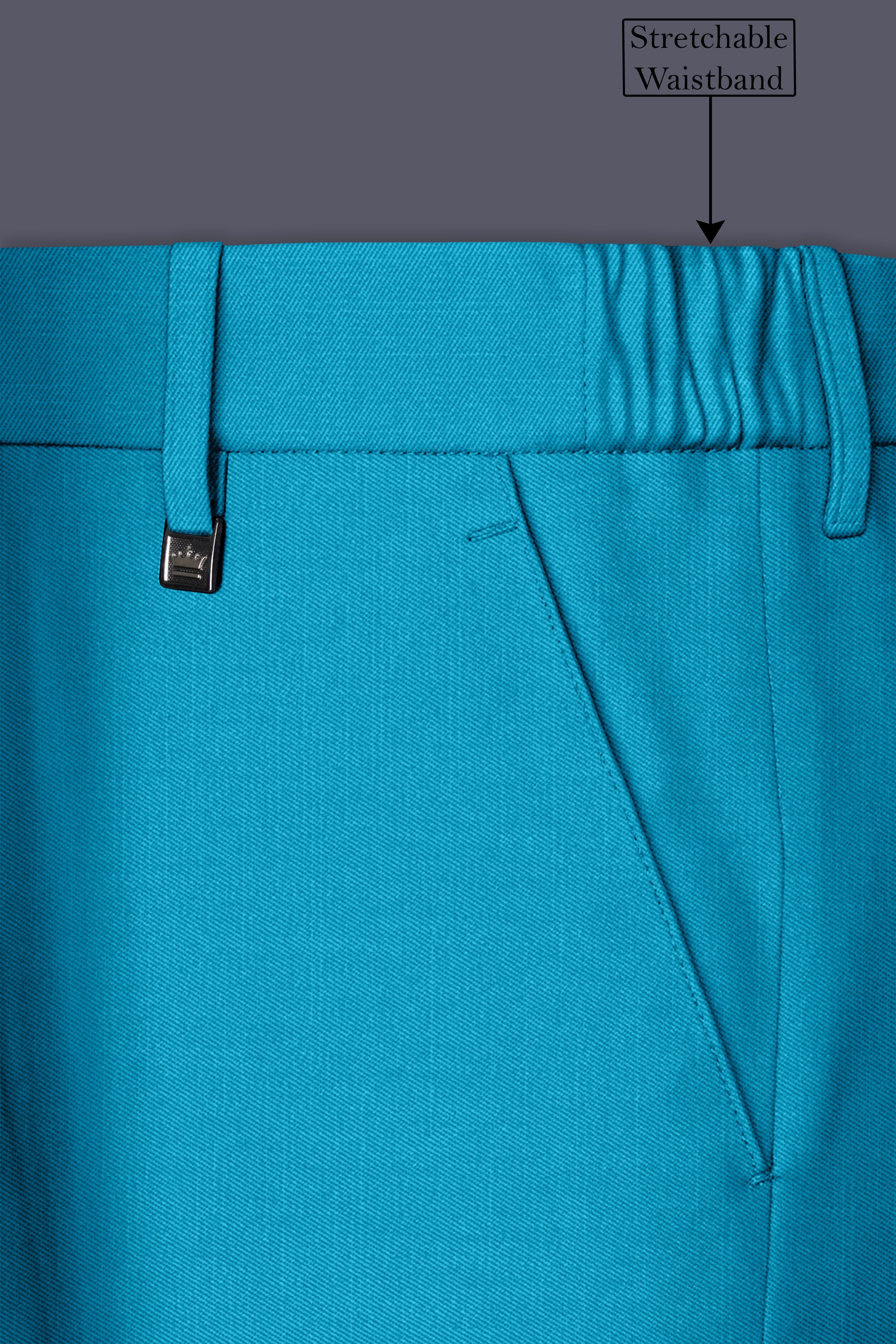 Atlantic-Bondi Blue Wool Rich Slight Stretch Waistband Pant