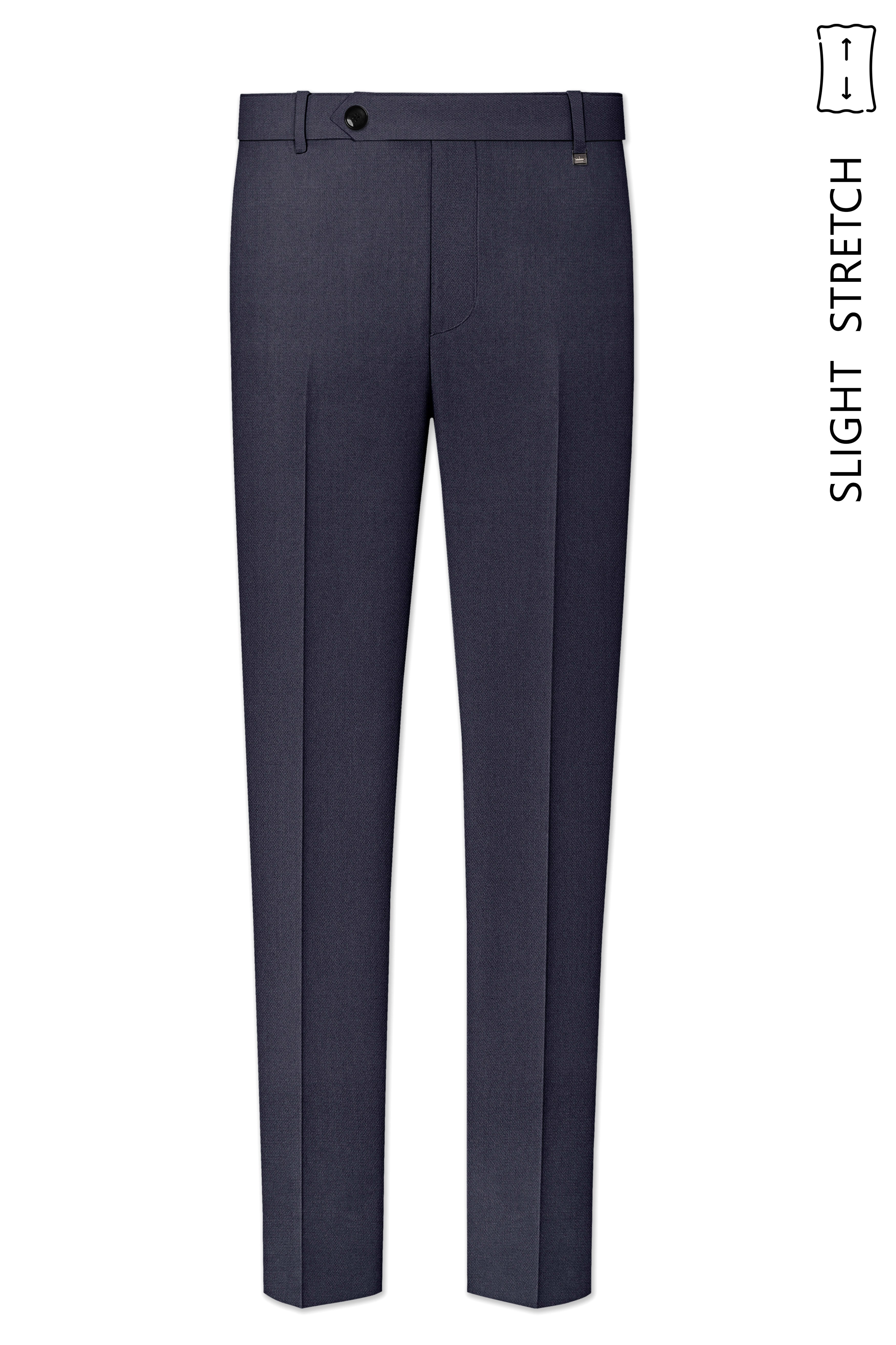 Obsidian-Paynes Gray Diamond Textured Wool Rich Slight Stretch Waistband Pant