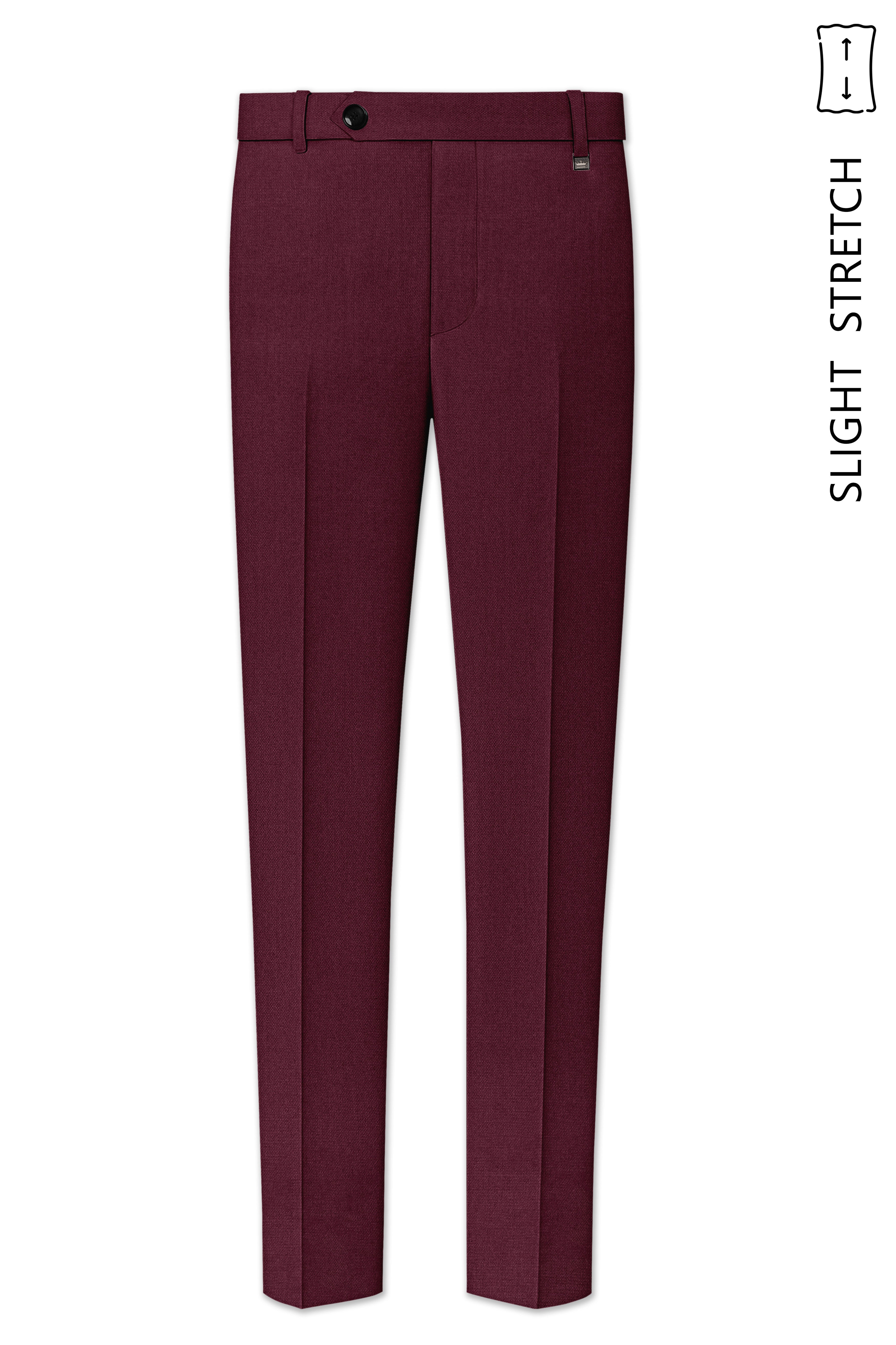 Imperial-Crater Maroon Diamond Textured Wool Rich Slight Stretch Waistband Pant