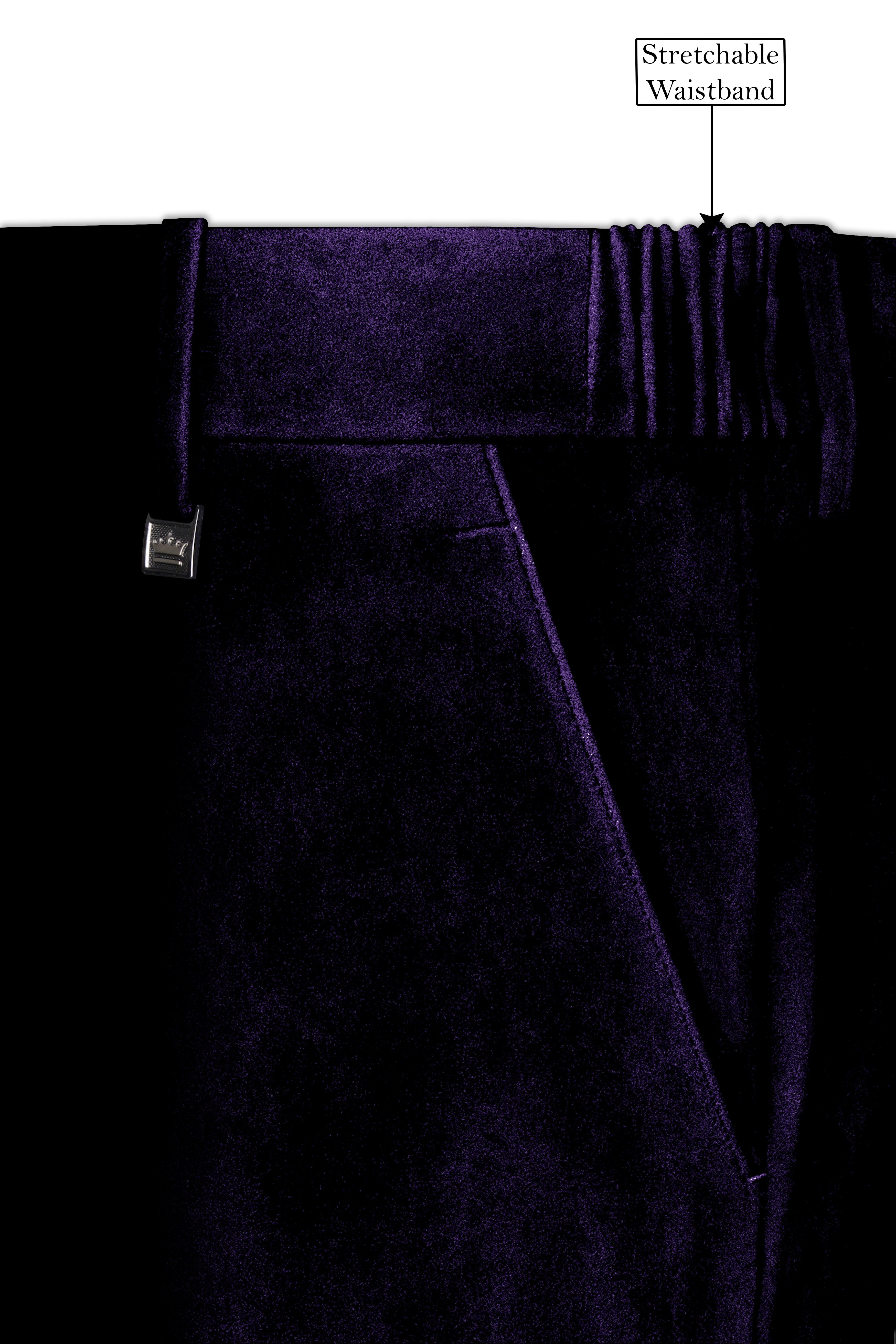 Virelle-Russian Purple Velvet Stretchable Waistband Pant