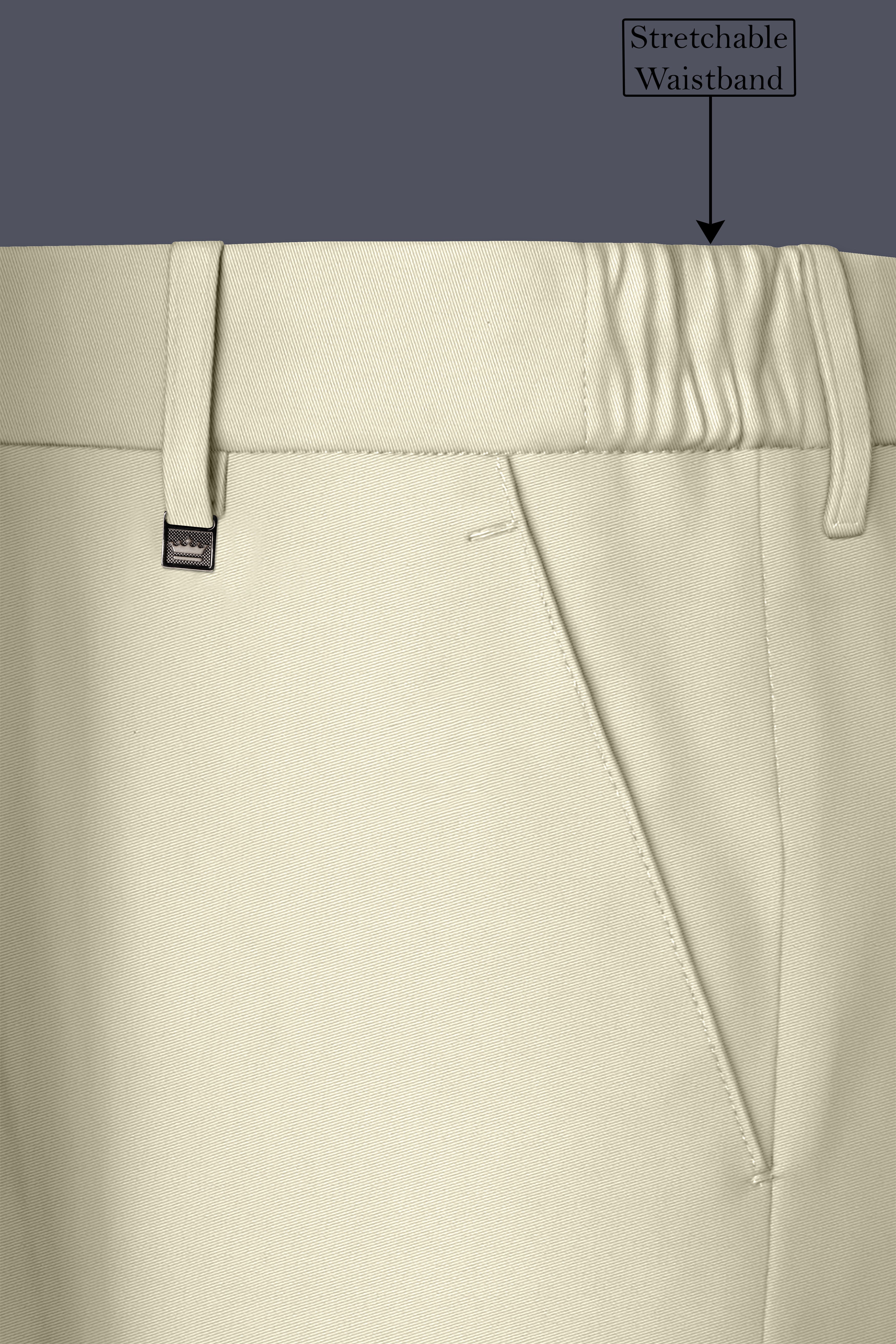 Ivory-Sisal Cream Slight Stretch Subtle Sheen Poly-Viscose Waistband Pant