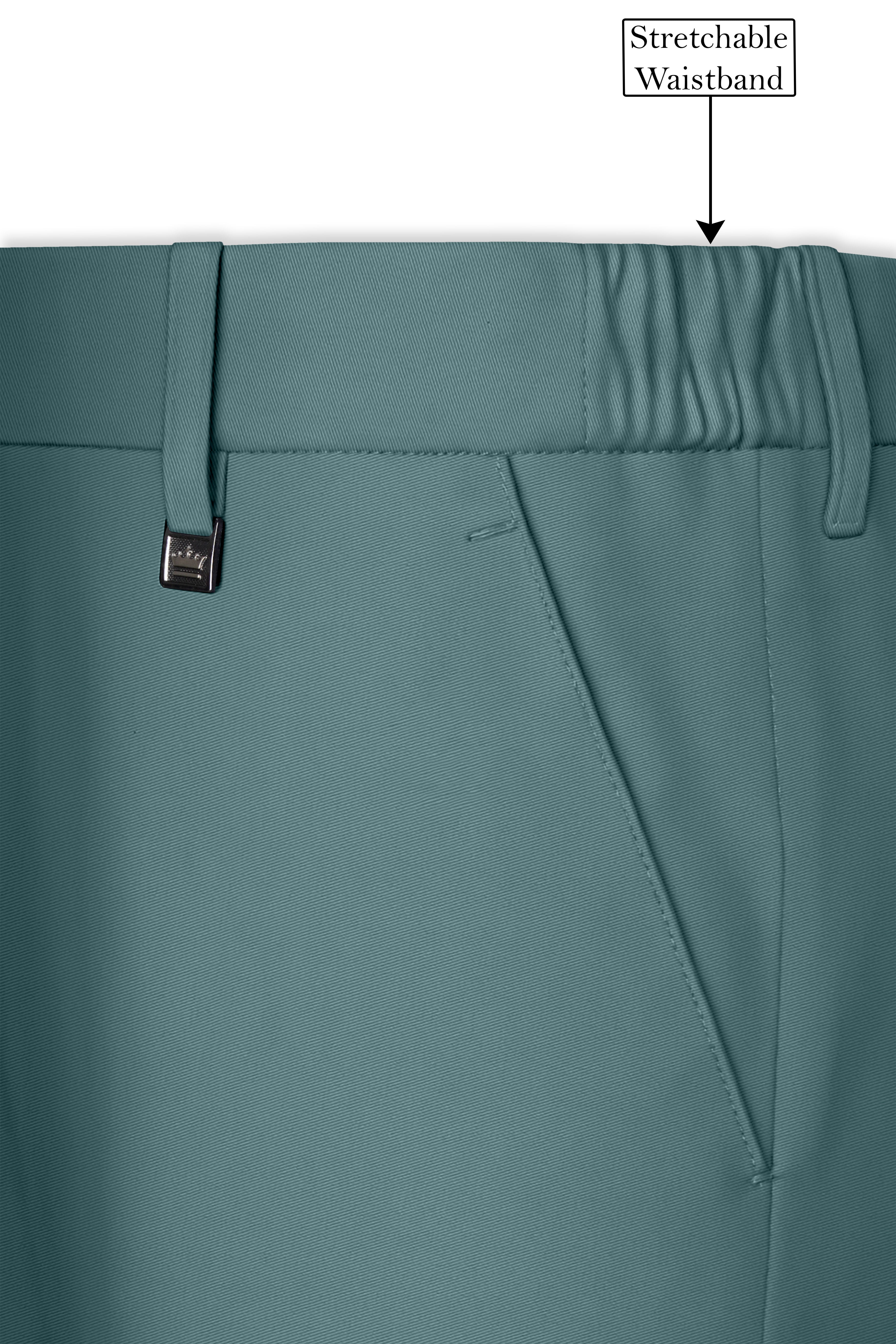 Emerald-Beetle Green Slight Stretch Subtle Sheen Poly-Viscose Waistband Pant