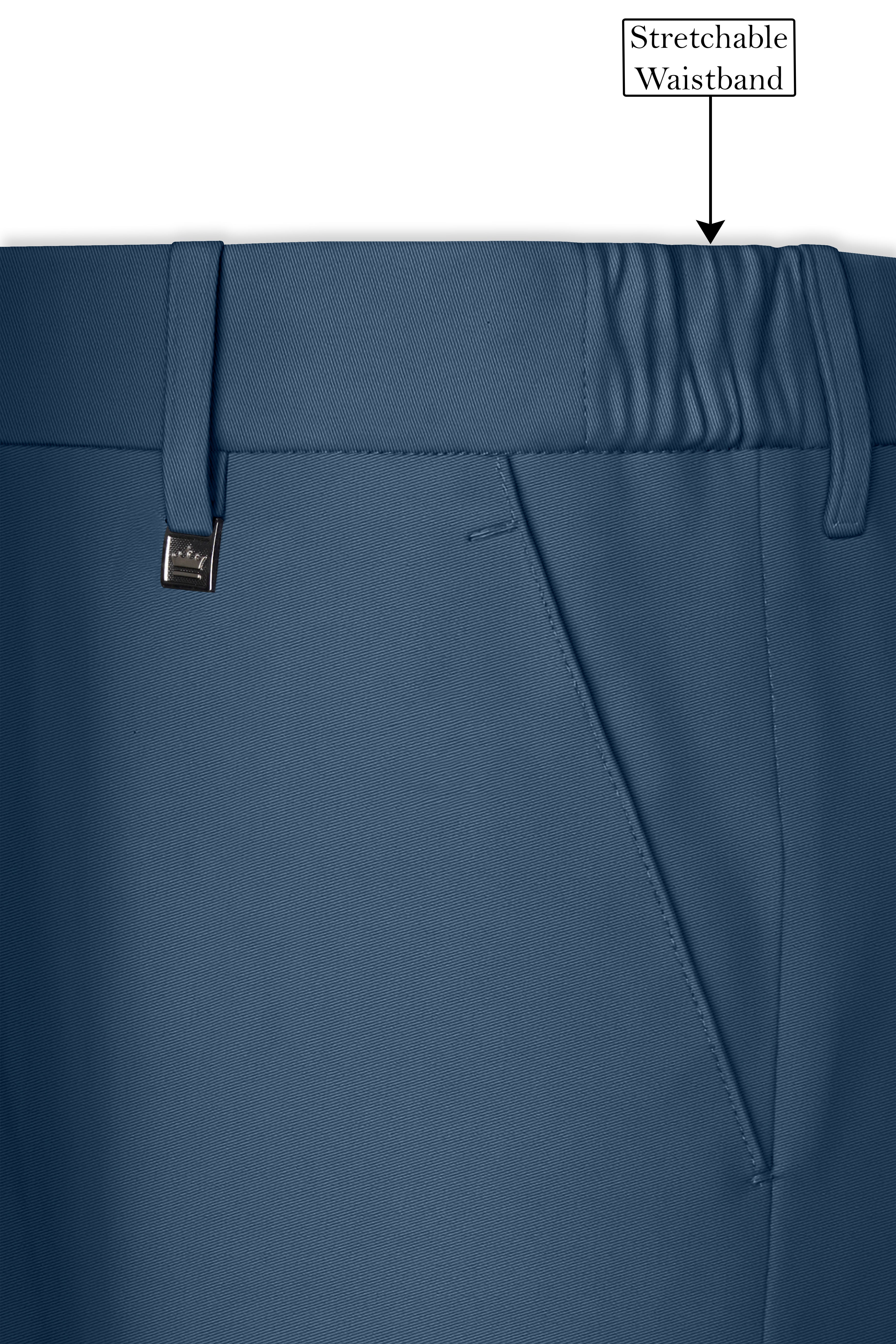 Azure-Nile Blue Slight Stretch Subtle Sheen Poly-Viscose Waistband Pant