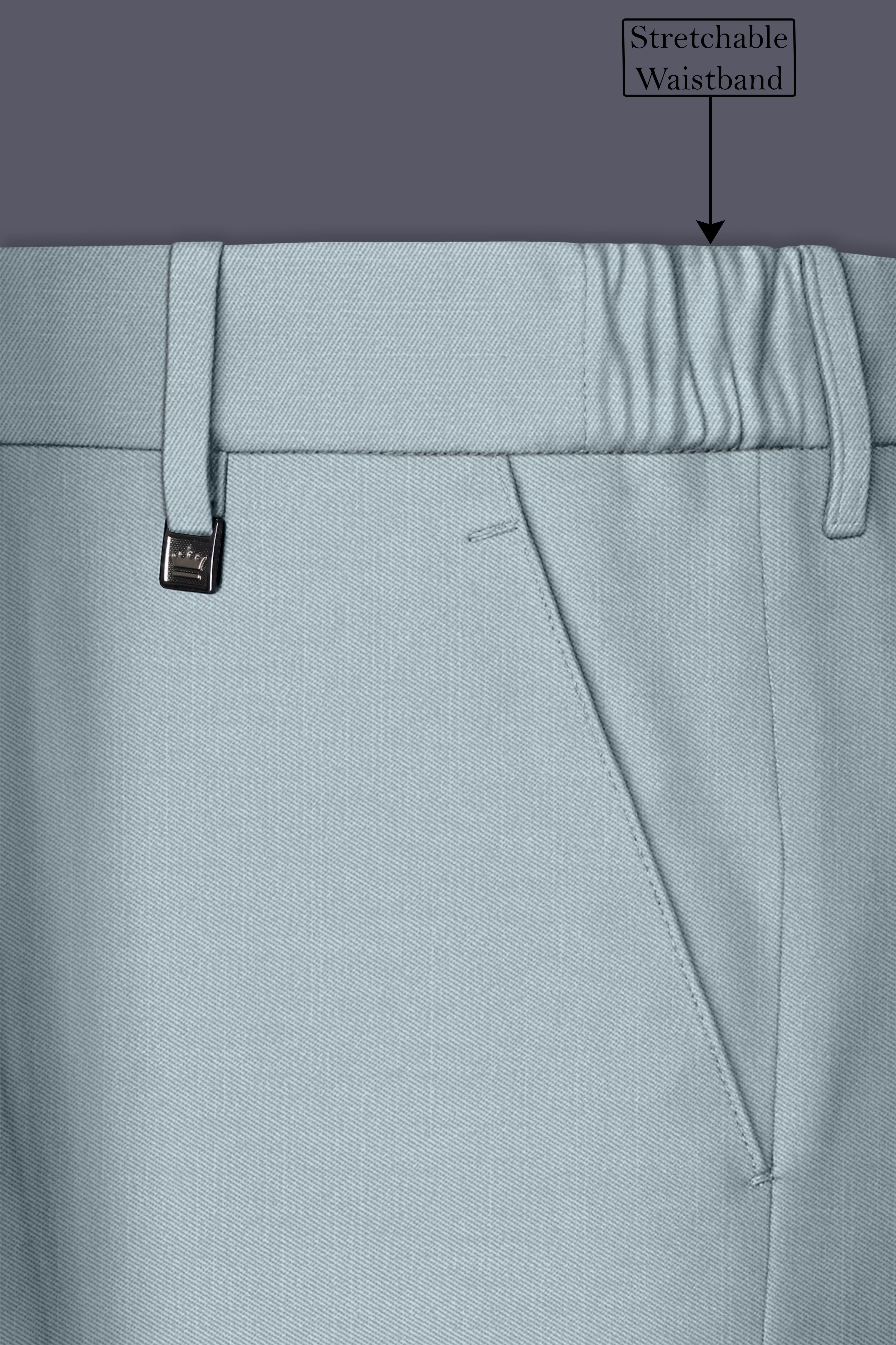 Valtor-Pewter Gray Wool Rich Slight Stretch Waistband Pant
