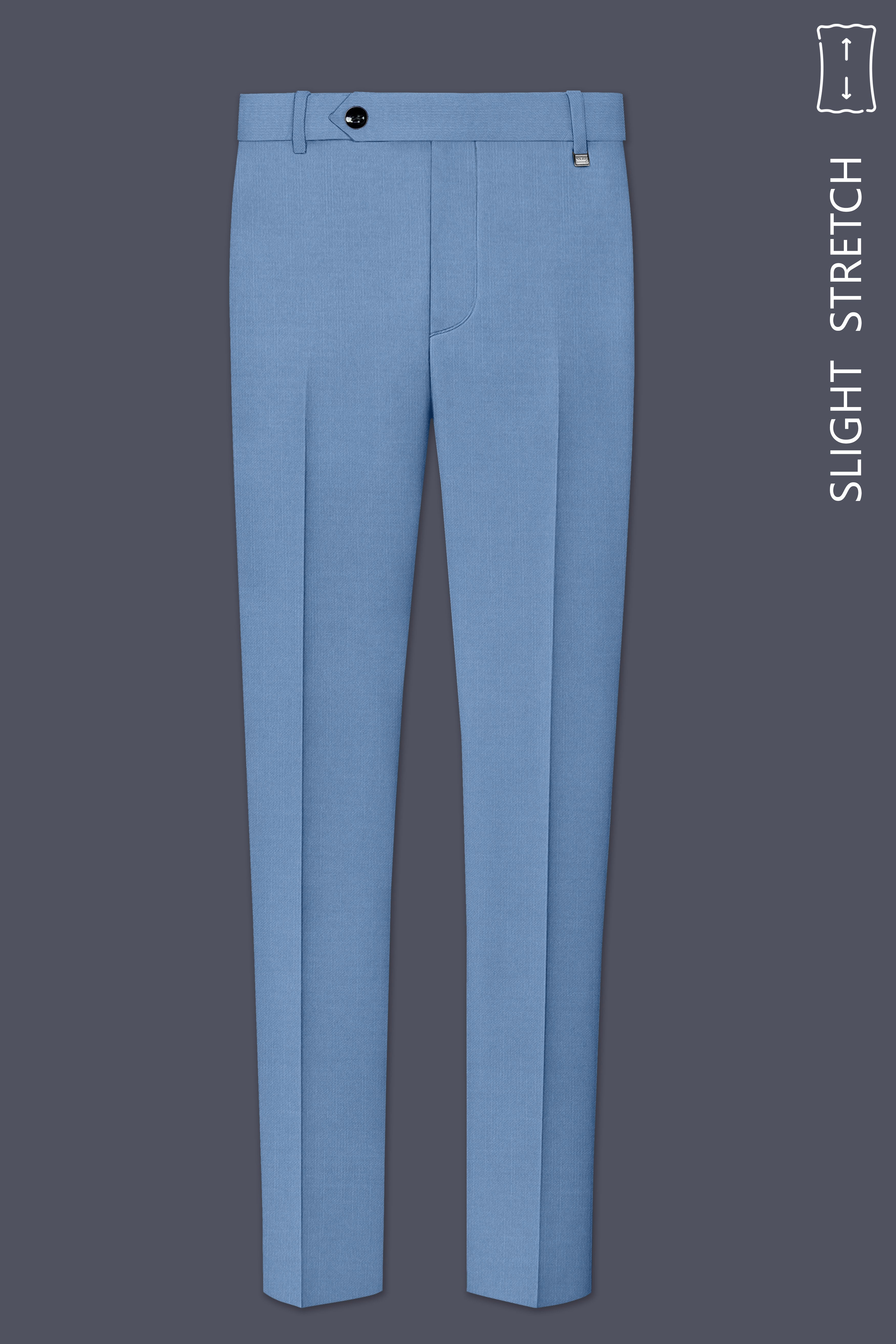 Azure-Glaucous Blue Wool Rich Slight Stretch Waistband Pant