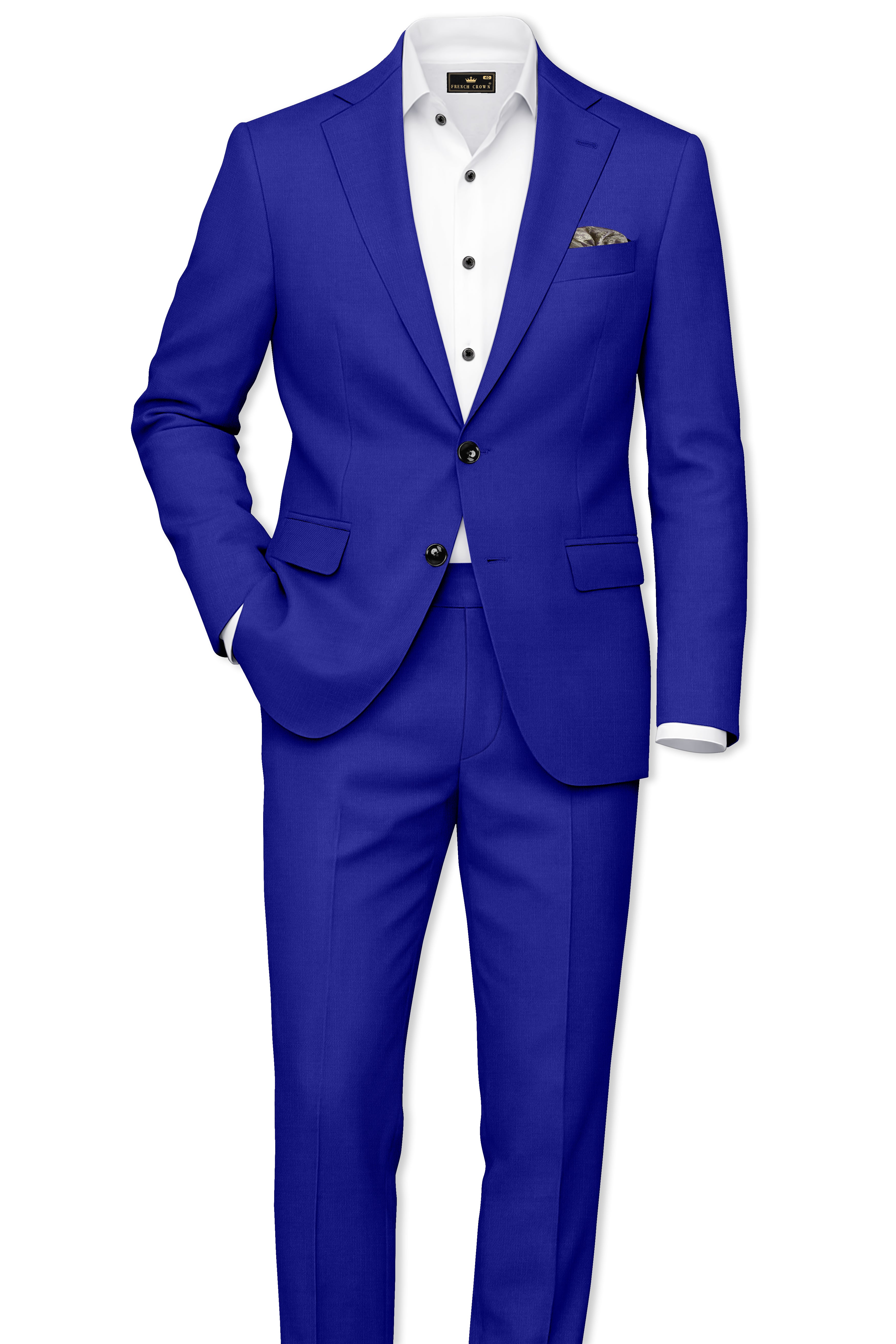 Stratos-Cobalt Blue Wool Rich Slight Stretch Waistband Pant