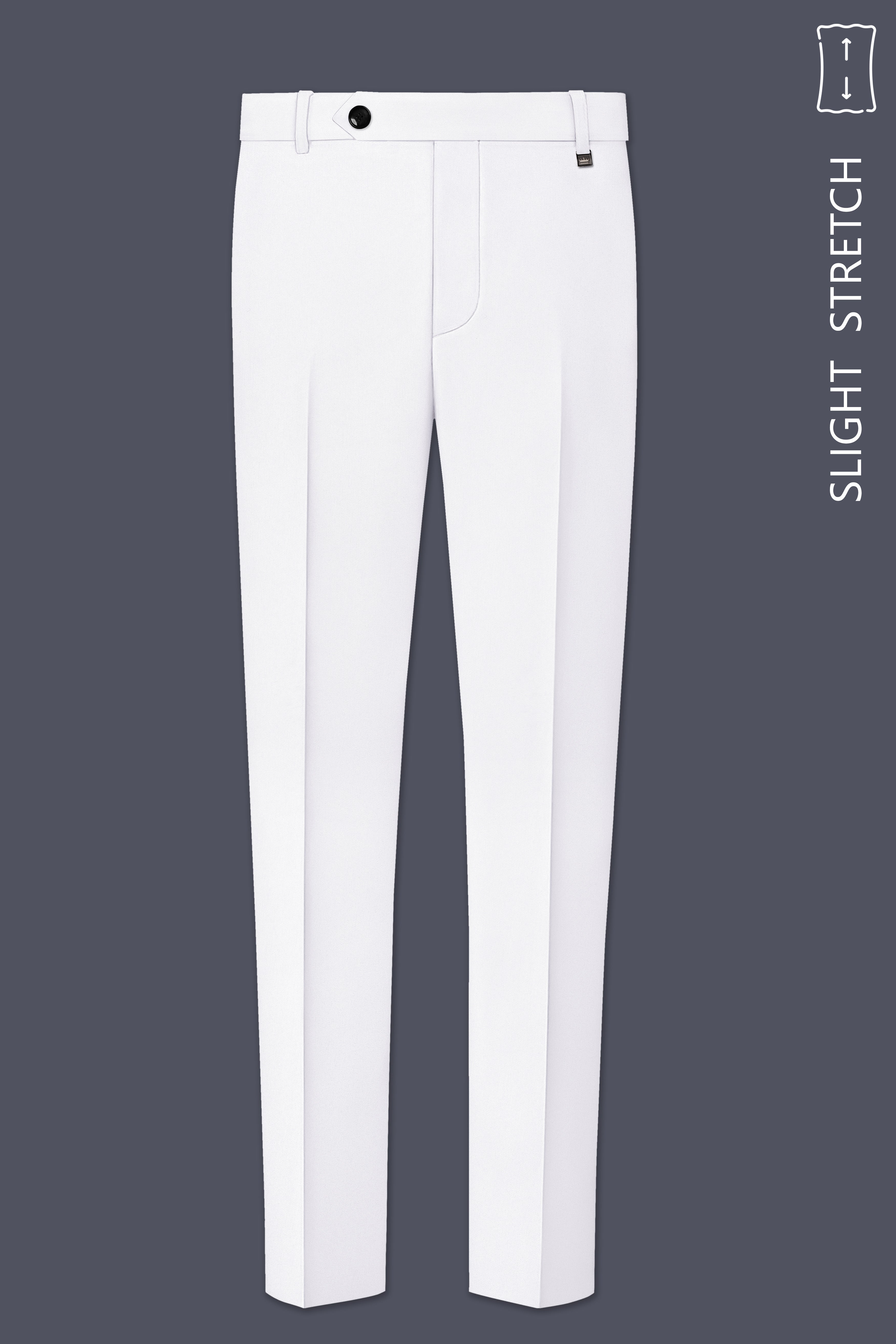 Aurello-Bright White Slight Stretch Subtle Sheen Poly-Viscose Waistband Pant
