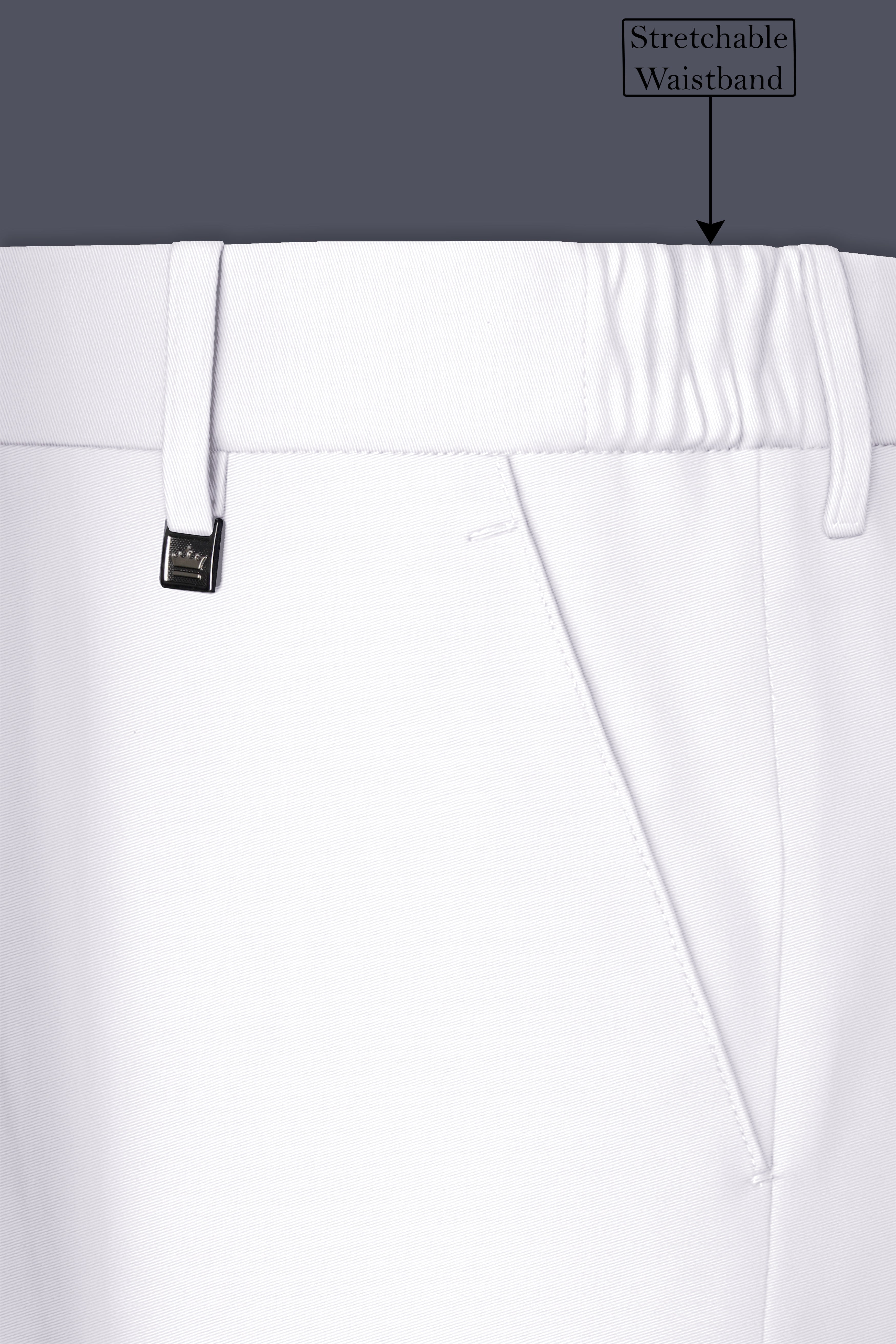 Aurello-Bright White Slight Stretch Subtle Sheen Poly-Viscose Waistband Pant