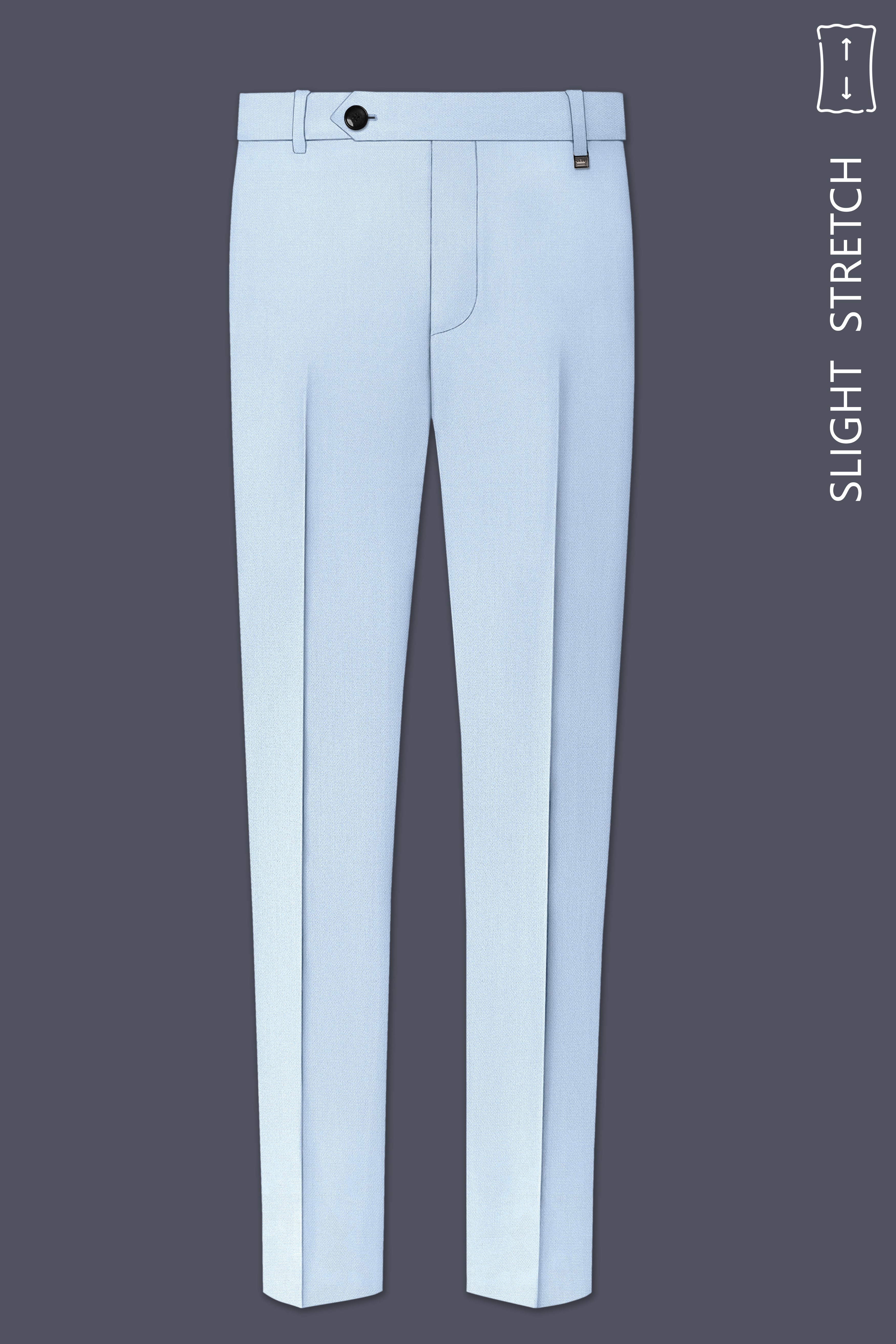 Azure-Heather Blue Diamond Textured Wool Rich Slight Stretch Waistband Pant