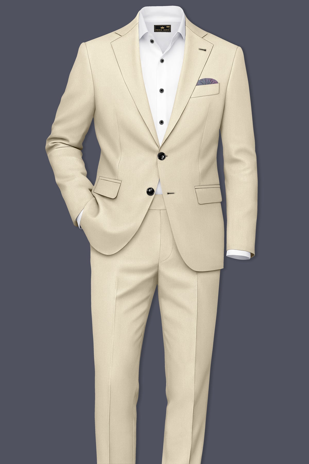 Dune-Foggy Cream Diamond Textured Wool Rich Slight Stretch Waistband Pant