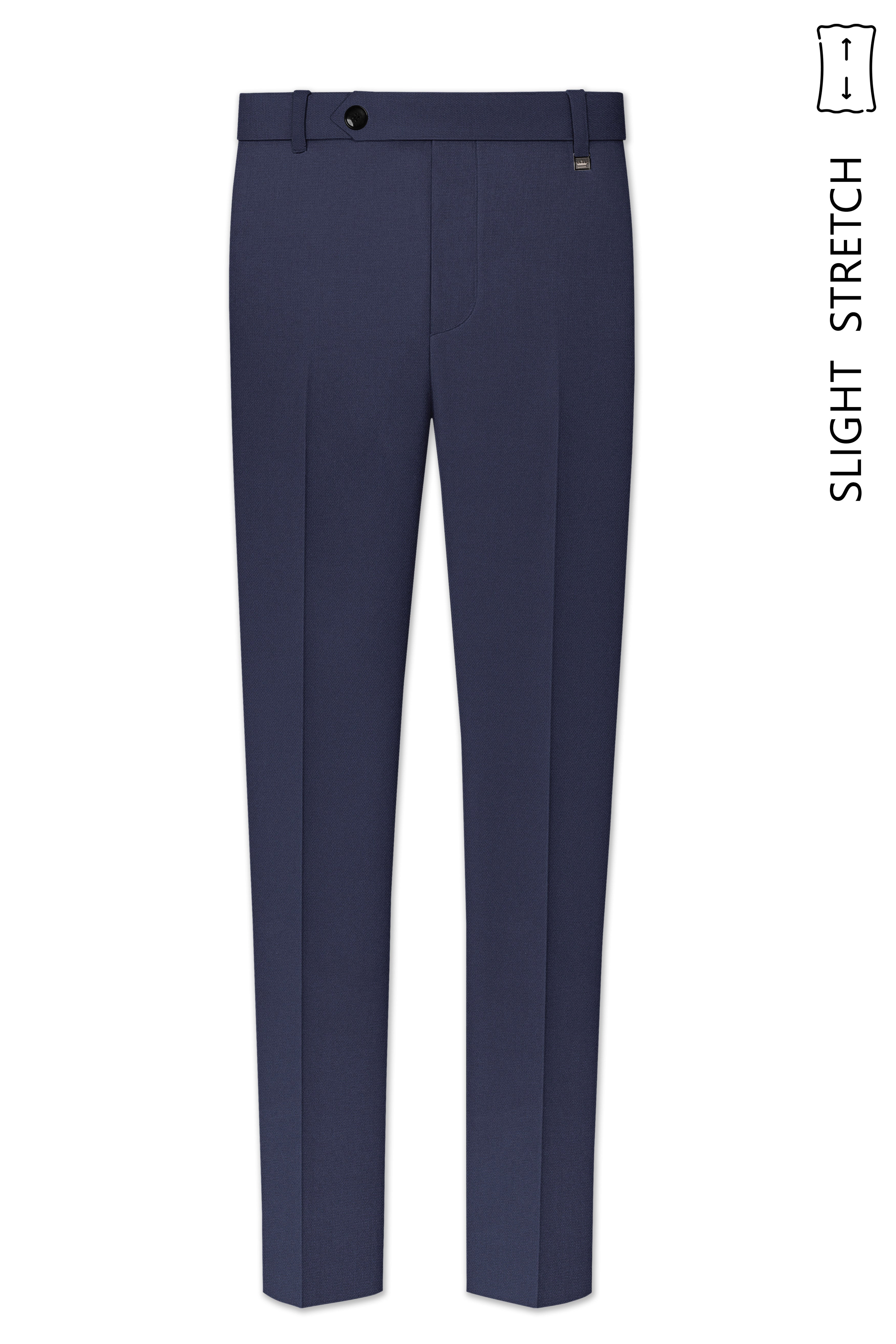 Noctis-Cinder Blue Diamond Textured Wool Rich Slight Stretch Waistband Pant