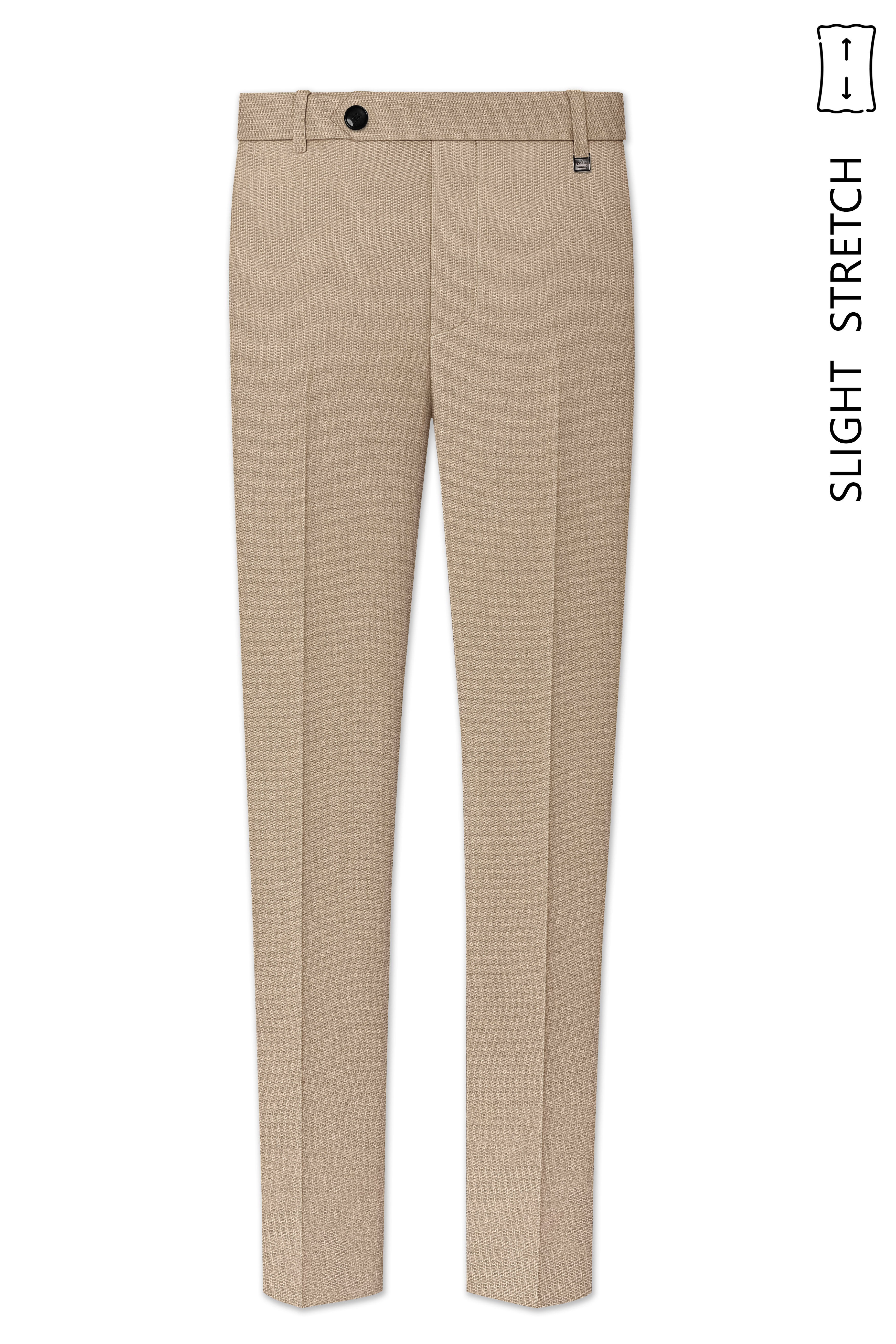 Sable-Mongoose Cream Diamond Textured Wool Rich Slight Stretch Waistband Pant