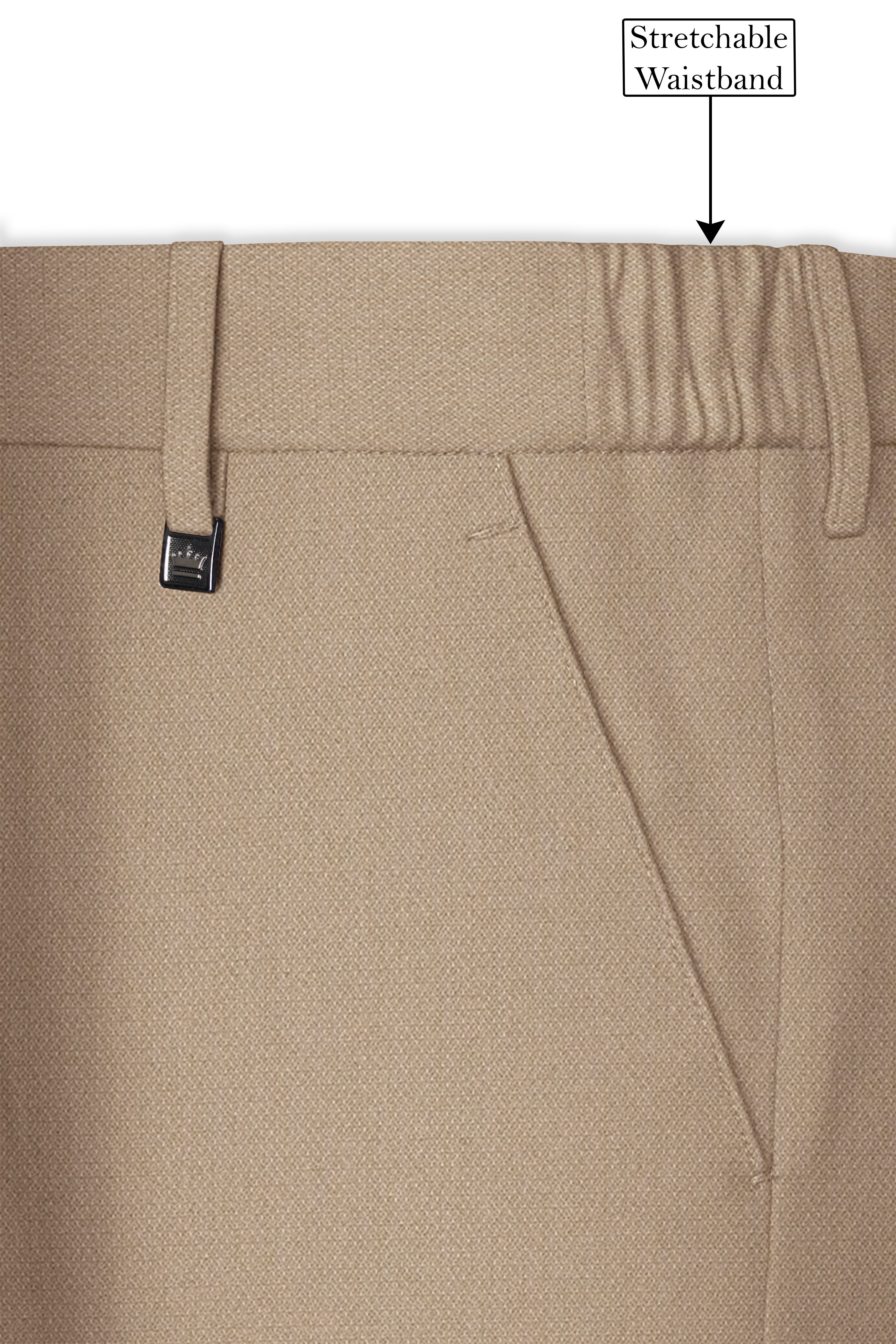 Sable-Mongoose Cream Diamond Textured Wool Rich Slight Stretch Waistband Pant
