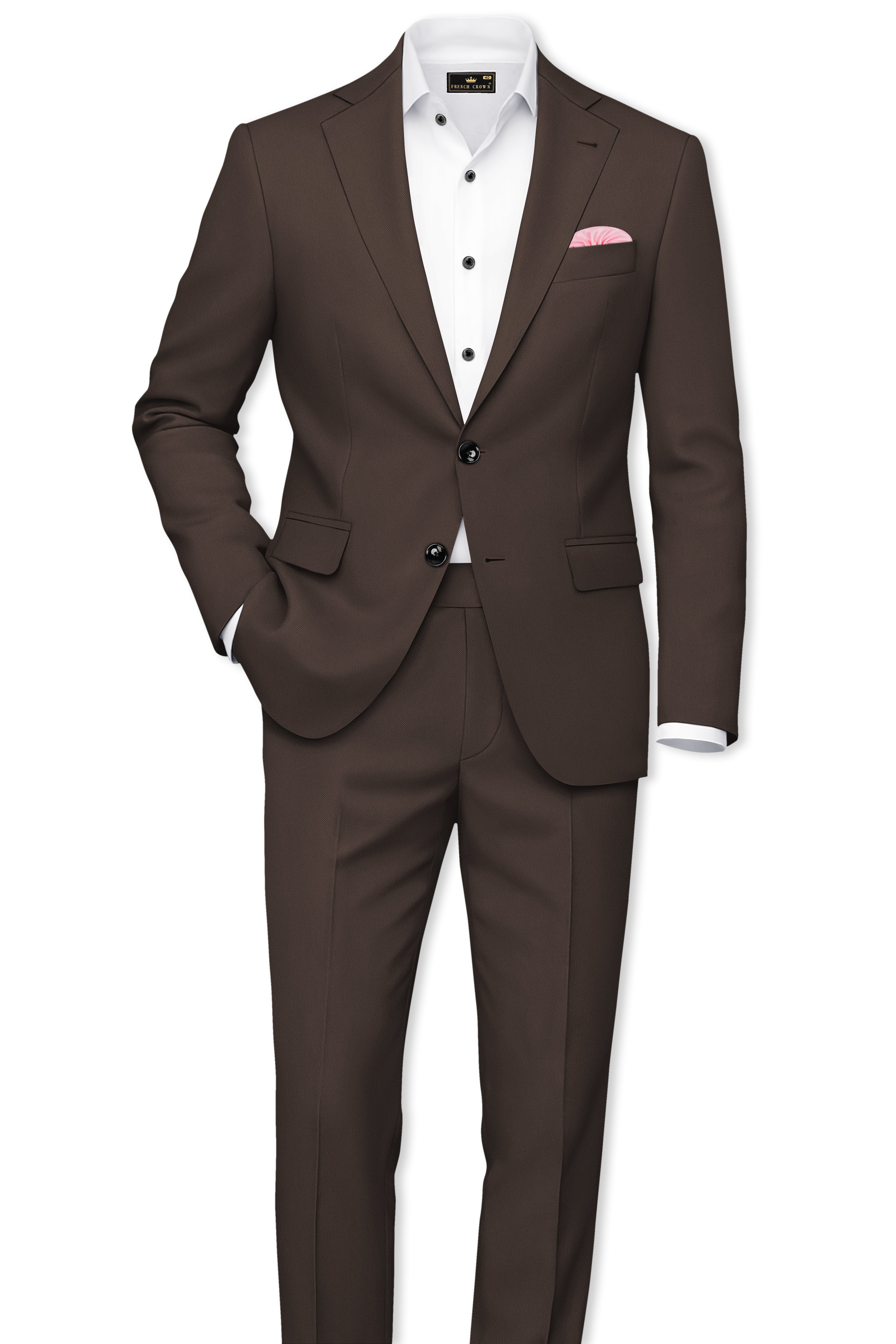 Serein-Korean Taupe Brown 4-Way Stretch Wrinkle-Free Wool Rich Stretchable Waistband Pant