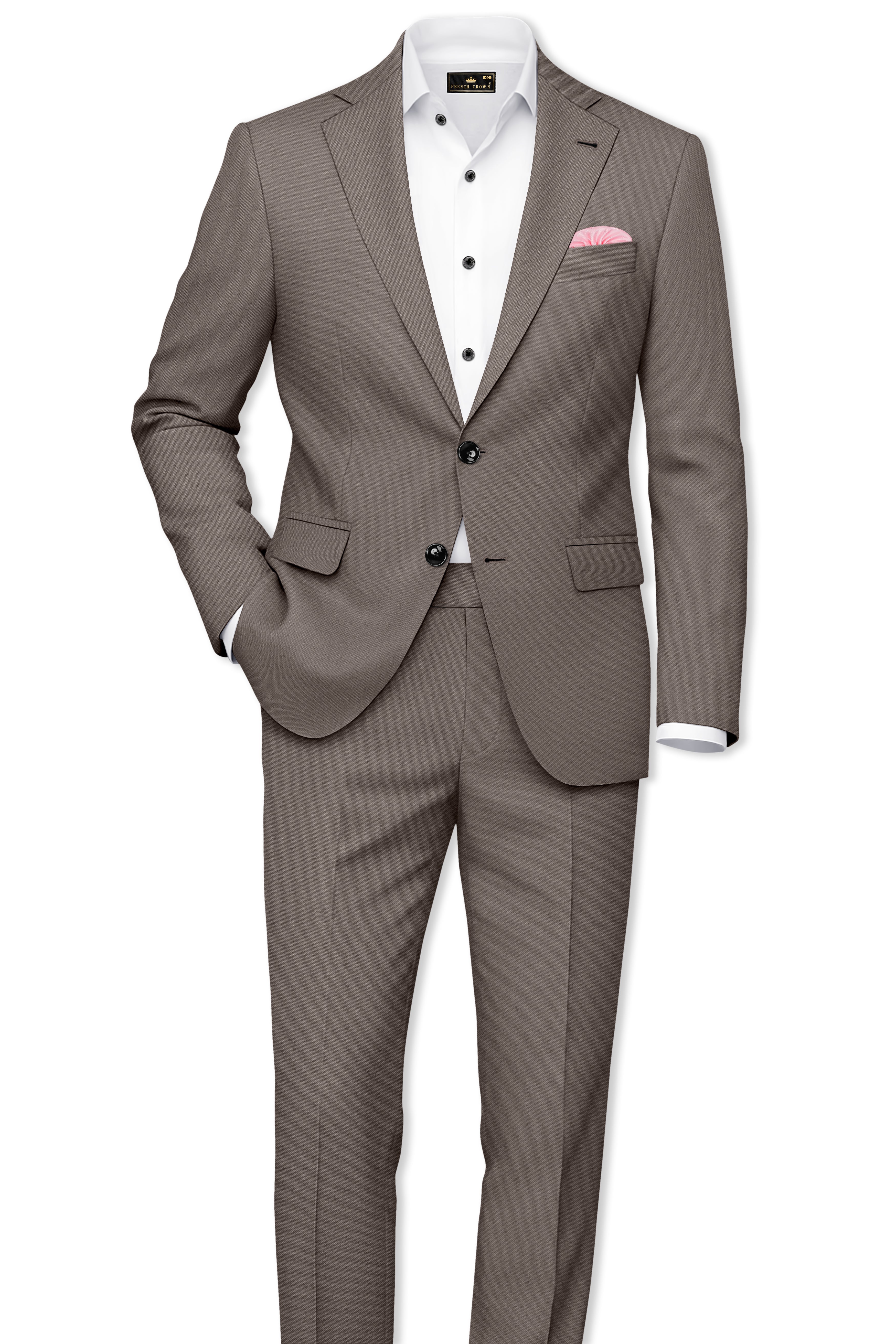 Monarch-Korean Flint Brown 4-Way Stretch Wrinkle-Free Wool Rich Stretchable Waistband Pant