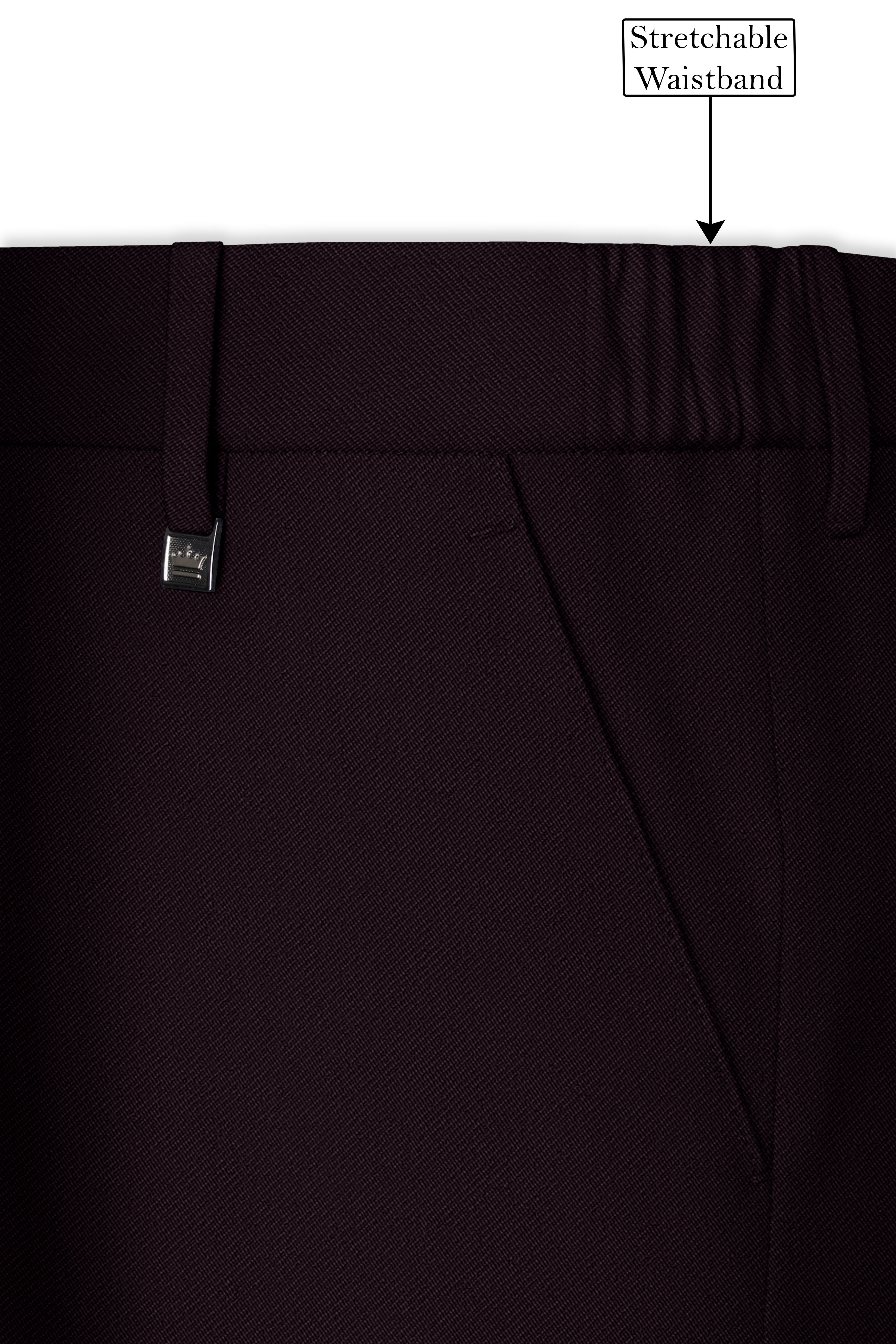 Merlot-Korean Wine Purple 4-Way Stretch Wrinkle-Free Wool Rich Stretchable Waistband Pant
